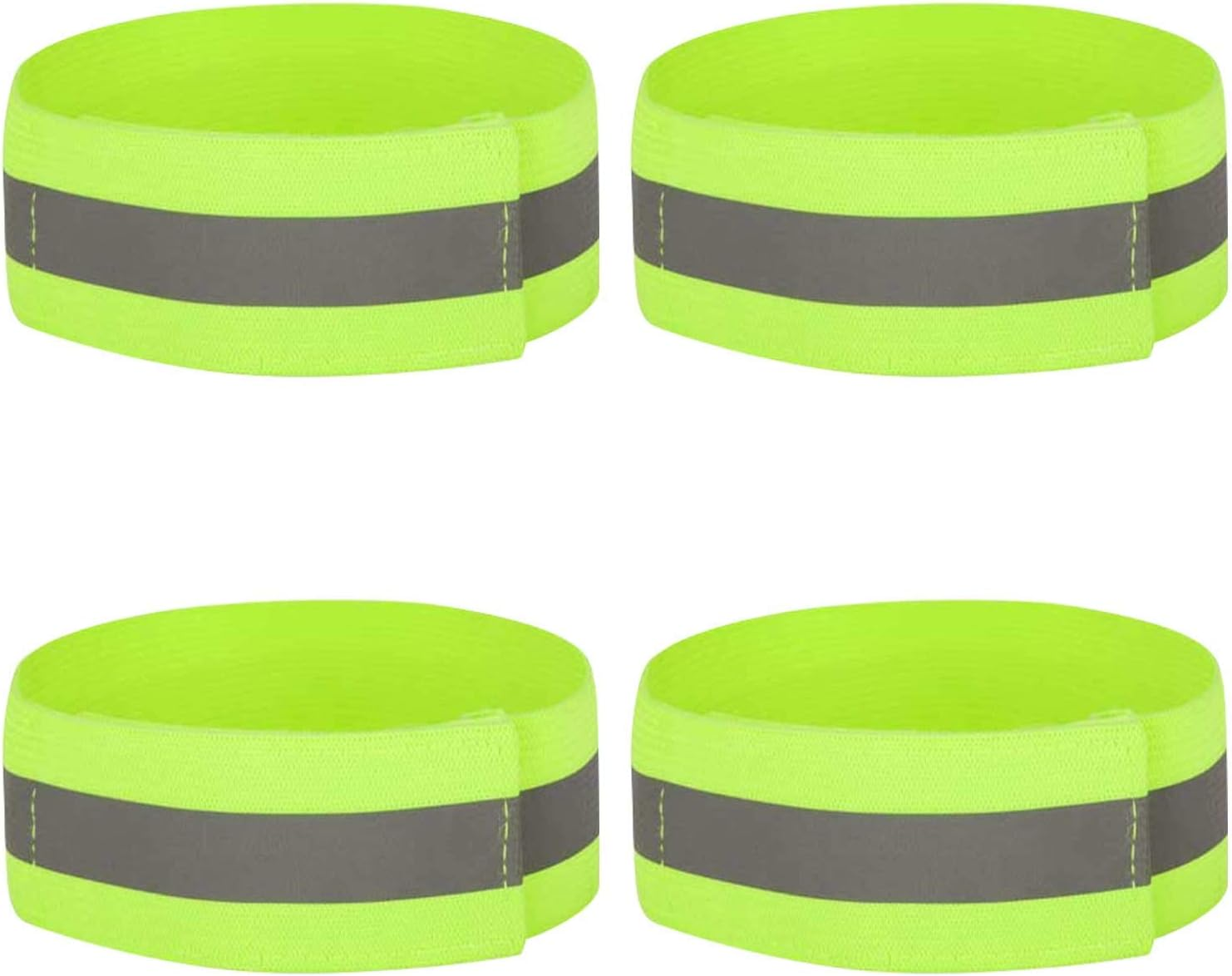 4PCS High Visibility Armbands, Elasticated Ankle Bands Hi Vis Reflective Running Armbands Wristbands Slap Armbands Reflector Strips Safety Bands for Running Walking Cycling Jogging Nigh Outdoor Safety