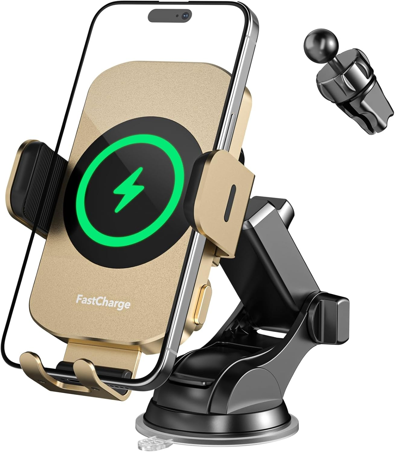 MOYAC Wireless Car Charger, Fast Charging 15W Auto Clamping Car Charger Phone Holder Phone Mount for Iphone15 14 13 12 11 Pro Max Xs, Samsung Galaxy S23 Ultra S22 S21 S20 S10+ Note 9, Etc(Gold) image number 2