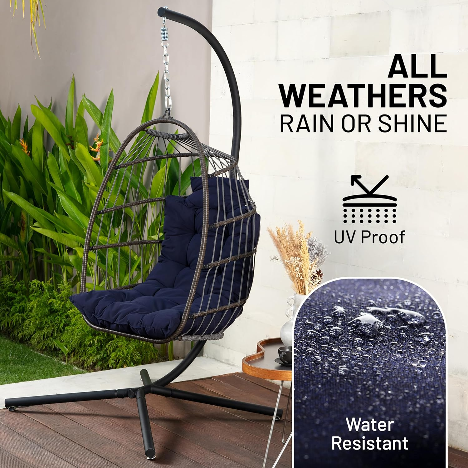 Serenelife Hanging Egg Chair with Stand - up to 250 Kg of Capacity - Beautiful Swinging Basket Chair with Base Made from Wicker Rattan and Powder-Coated Steel Frame - Egg Swing Chair with Stand image number 6