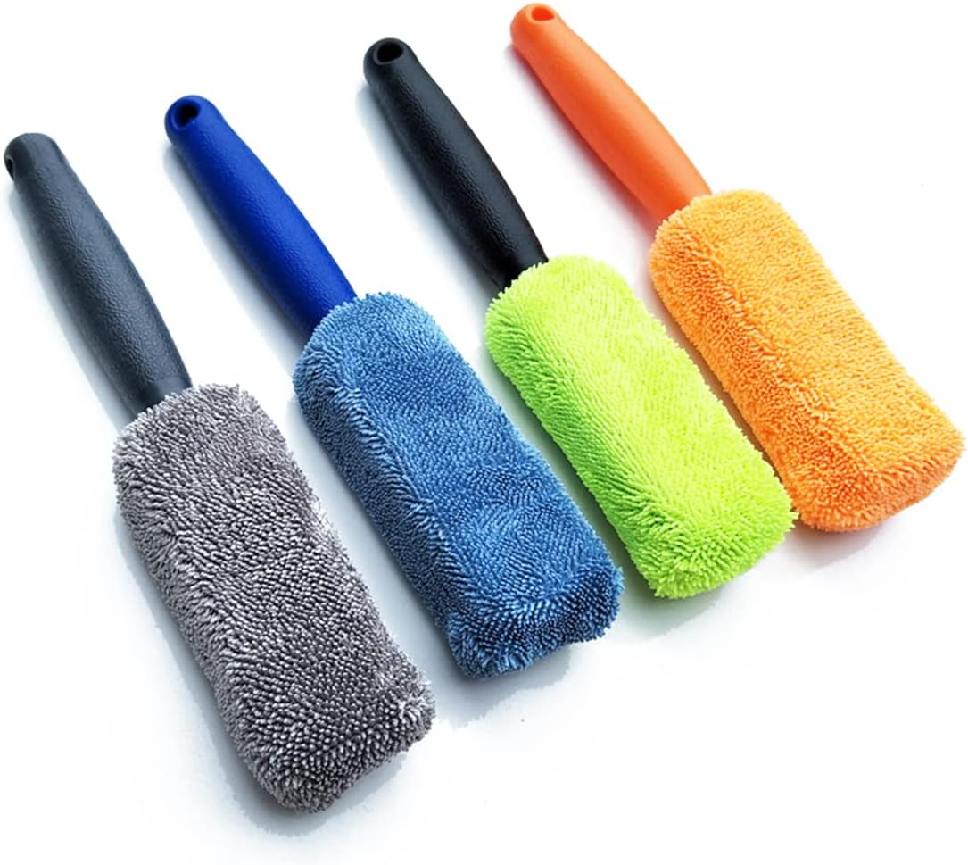 AICEL 2 Pcs Wheel Brush, Soft Microfiber Metal Free Rim and Wheel Brushes Kit, Easy Reach Tire Detailing Washing Tool, Professional Grade Scratch Free Wheel Cleaning Set for Cars, Motorcycles (Orange)