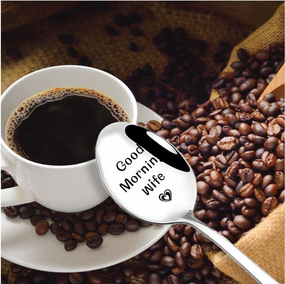 Christmas Birthday Gifts for Wife from Husband Good Morning Wife Coffee Spoons Gifts for Coffee Lovers Women Wifey Wife Anniversary Valentines Gifts for Wife image number 1