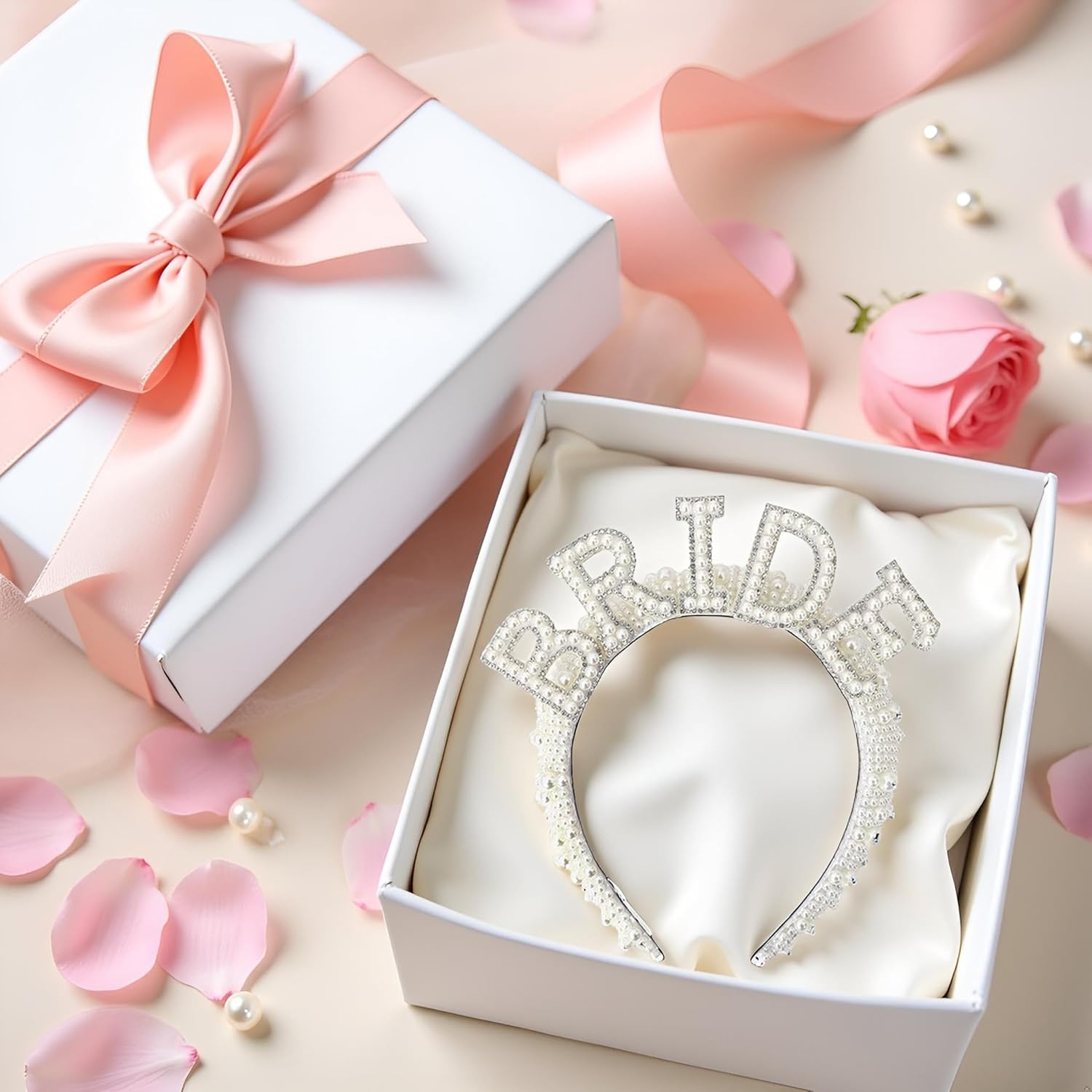 Homesogood Pearl Bride Headband Decoration,Elegant Bachelorette Party Decorations Pearl Bridal Hairband Ornament Bride Accessories for Wedding image number 4