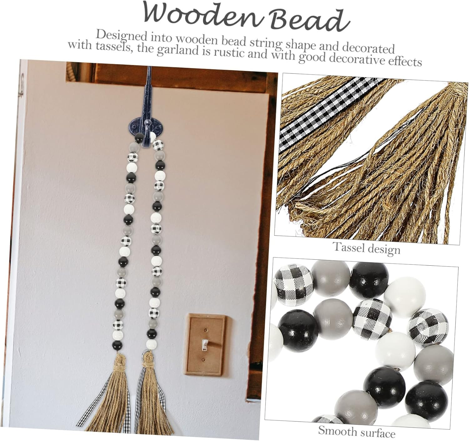Wooden Beads Tassel Pendant Vintage Hanging Beaded Decoration Chic Party DIY Beaded Pendant for Indoor and Outdoor Decor image number 5