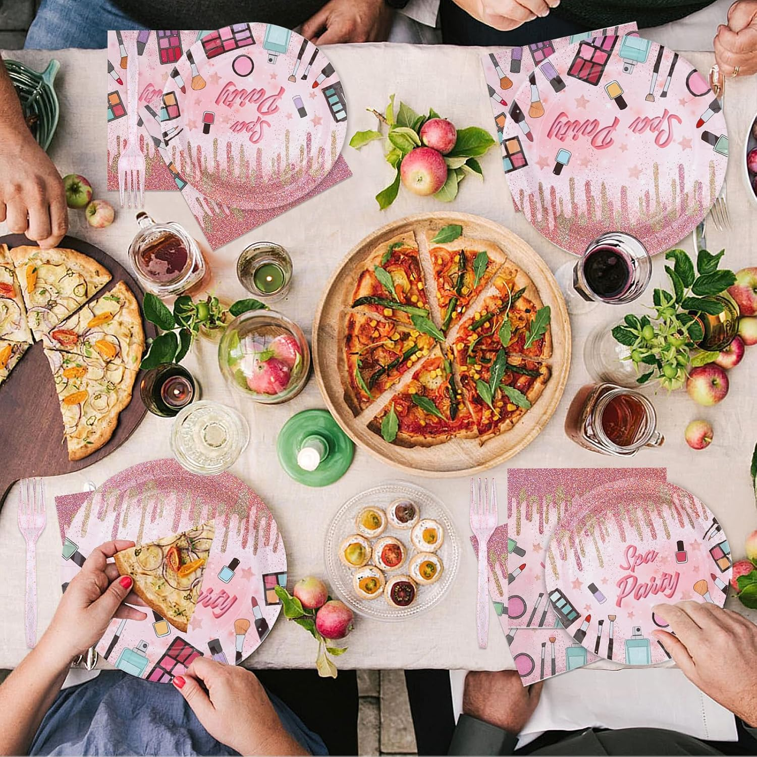 Spa Party Tableware Set, Spa Day Decorations Makeup Birthday Party with Plates Forks Napkins Spa Theme Supplies Kit for Girls Kids, Serves 24 image number 4