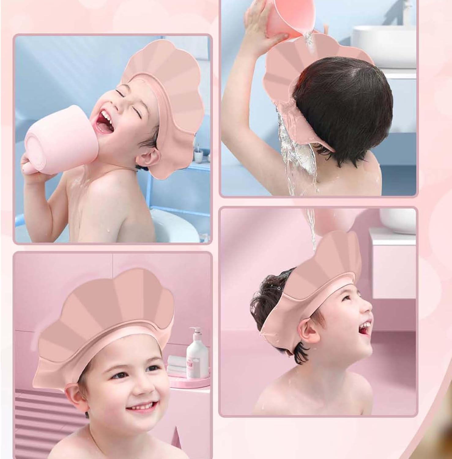 Silicone Baby Shower Cap - Adjustable Bath Visor for Hair Washing Protection,Safe Shield for Eyes/Ears,Toddler to Kids (6M-12Y, Pink) image number 3