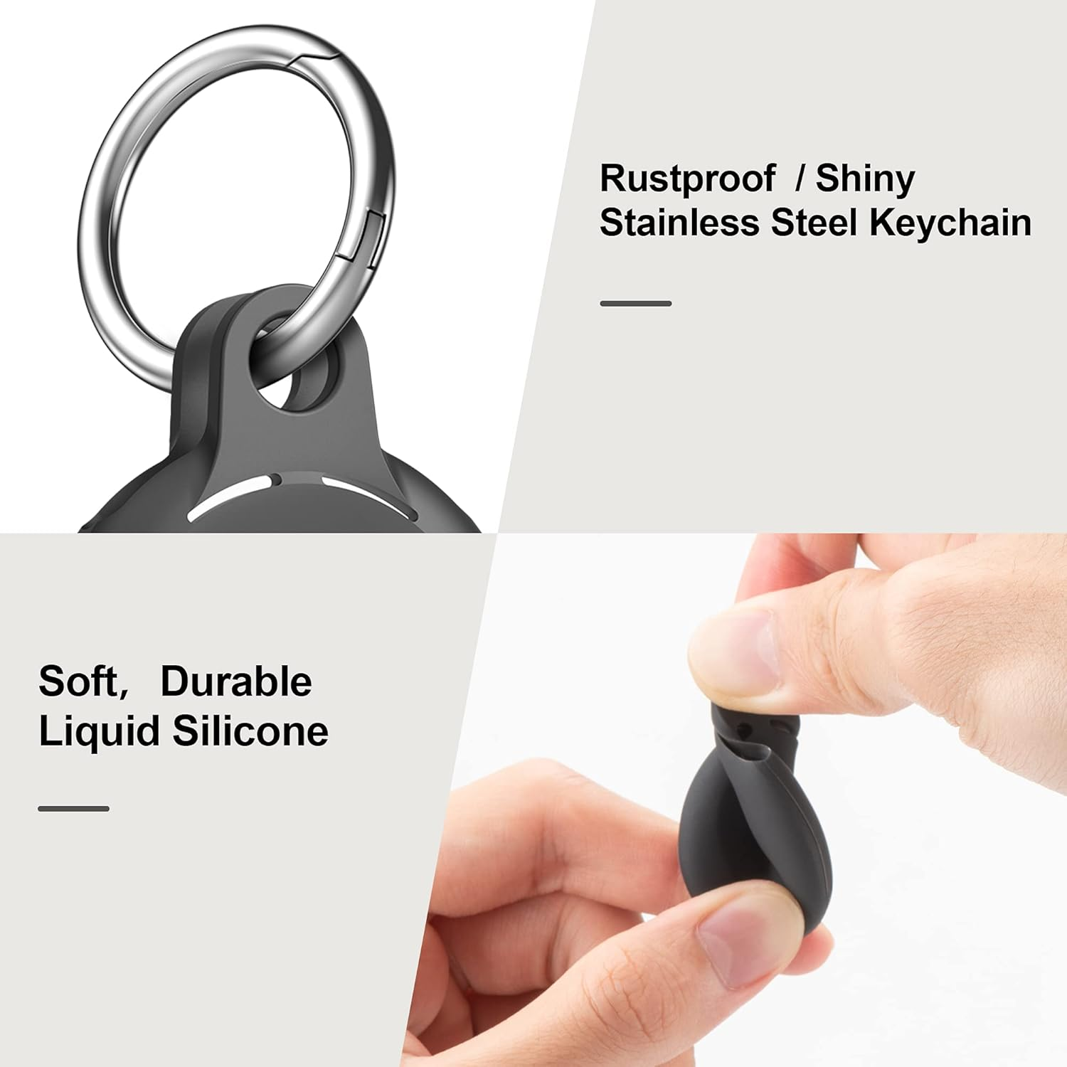 Migeec Holder Soft Silicone Case 4 Pack Keychain Accessories Easy to Attach to Wallets, Keys, Pet Collars (Black) image number 2
