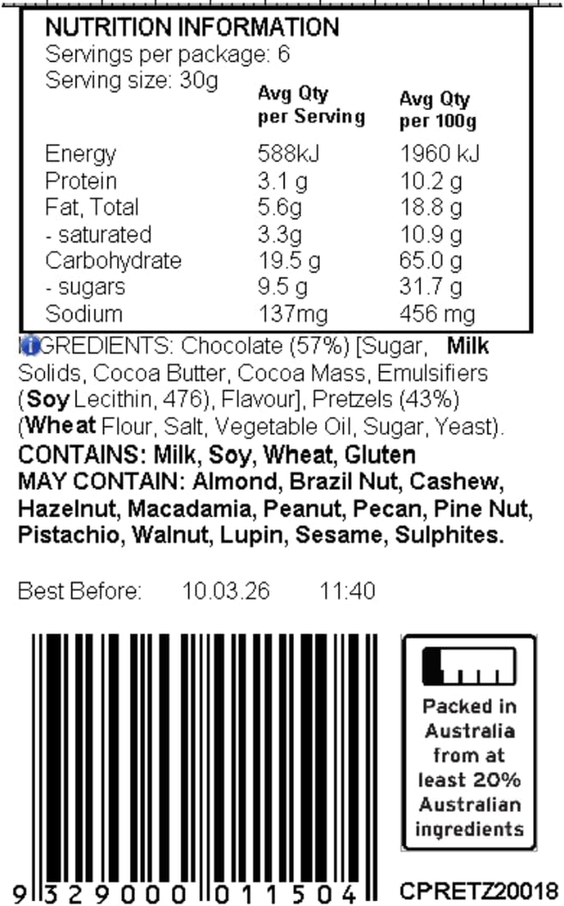 Joe'S Food Co. Chocolate Coated Pretzels 200G