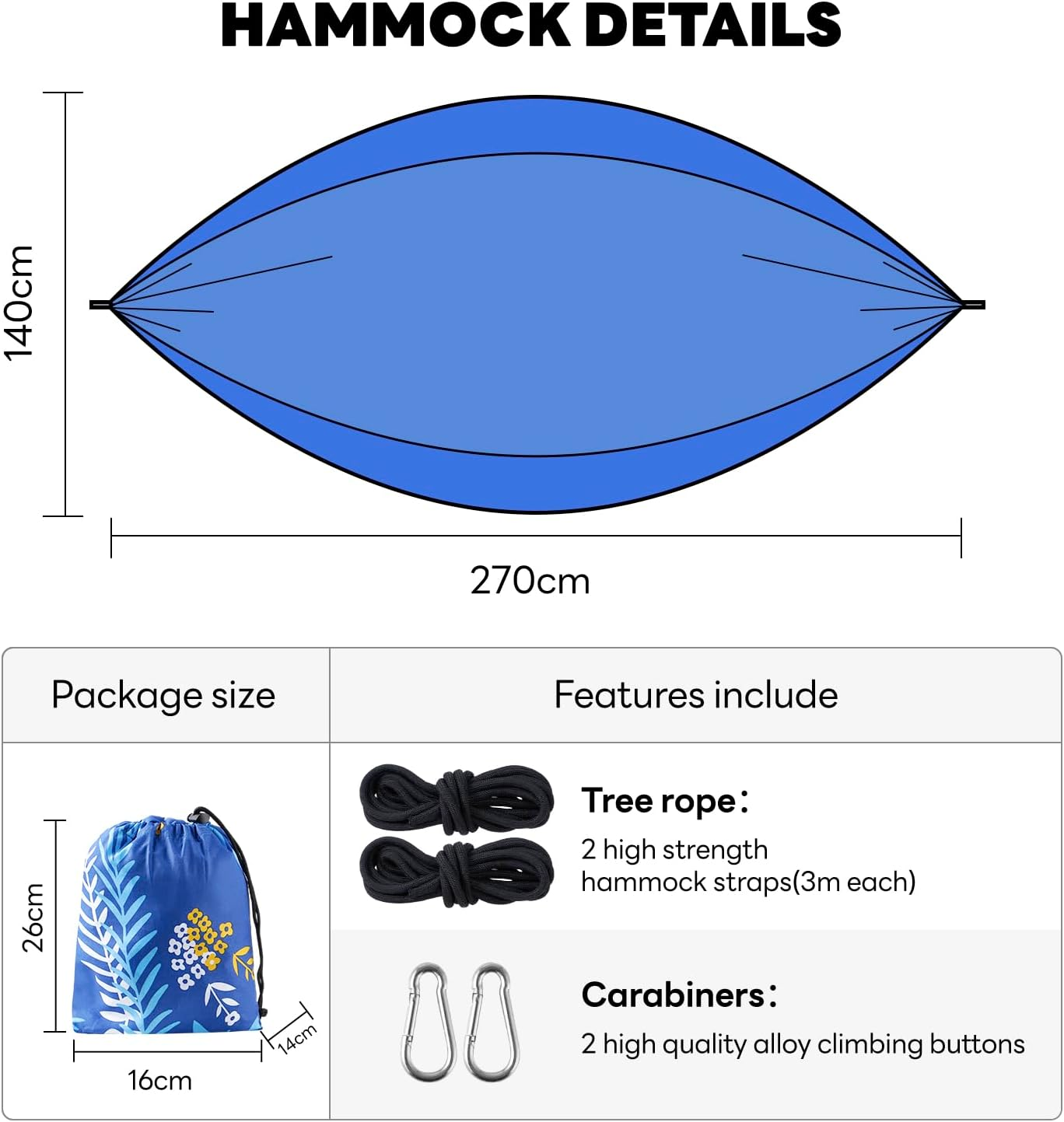 Outdoor Camping Hammock - Camping Gear - Portable Hammocks with Hanging Ropes - Parachute Lightweight Hammock - 210D Nylon Tree Tent for Camping, Travel, Beach, Backyard, Hiking, Indoor (Blue)