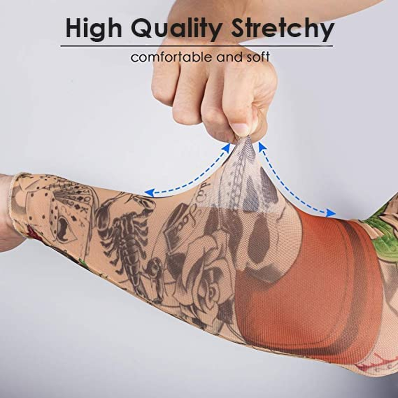 6 Pack Temporary Tattoo Arm Sleeves Arts Fake Slip on Arm Sunscreen Sleeves Body Art Stockings Protector - Designs Tribal, Tiger, Dragon, Skull, and Etc Unisex Stretchable Cosplay Accessories image number 5