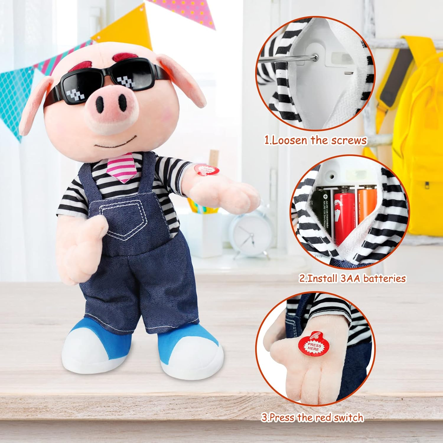 Musical Stuffed Pig Animal Singing Dancing Pig Plush Toy Electronic Interactive Plush Toy image number 5