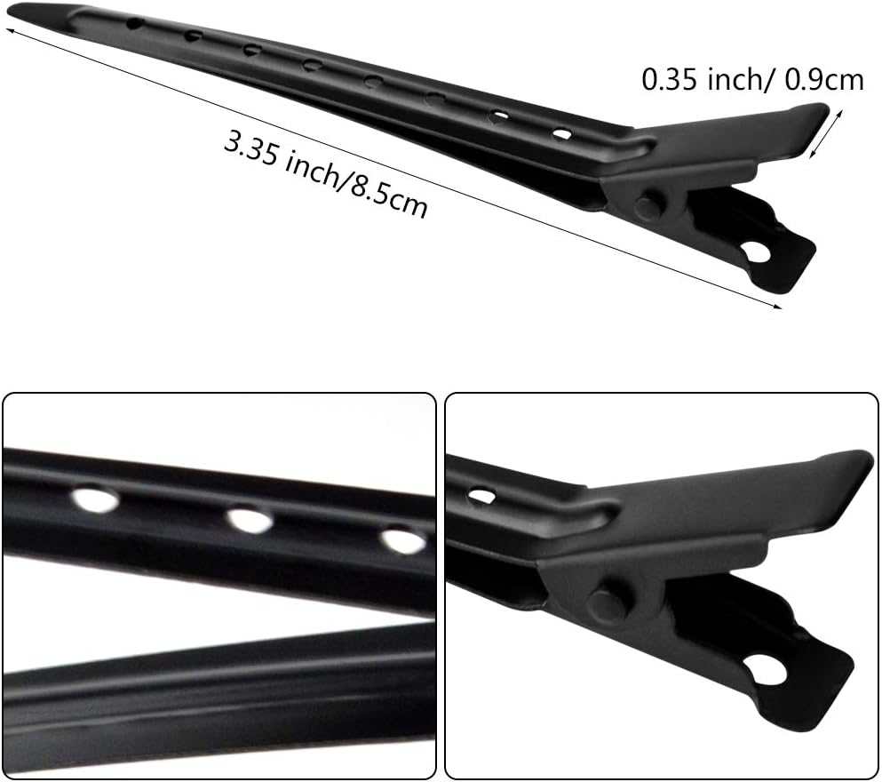 24 Packs Duck Bill Clips, Bantoye 3.35 Inches Rustproof Metal Alligator Curl Clips with Holes for Hair Styling, Hair Coloring, Black