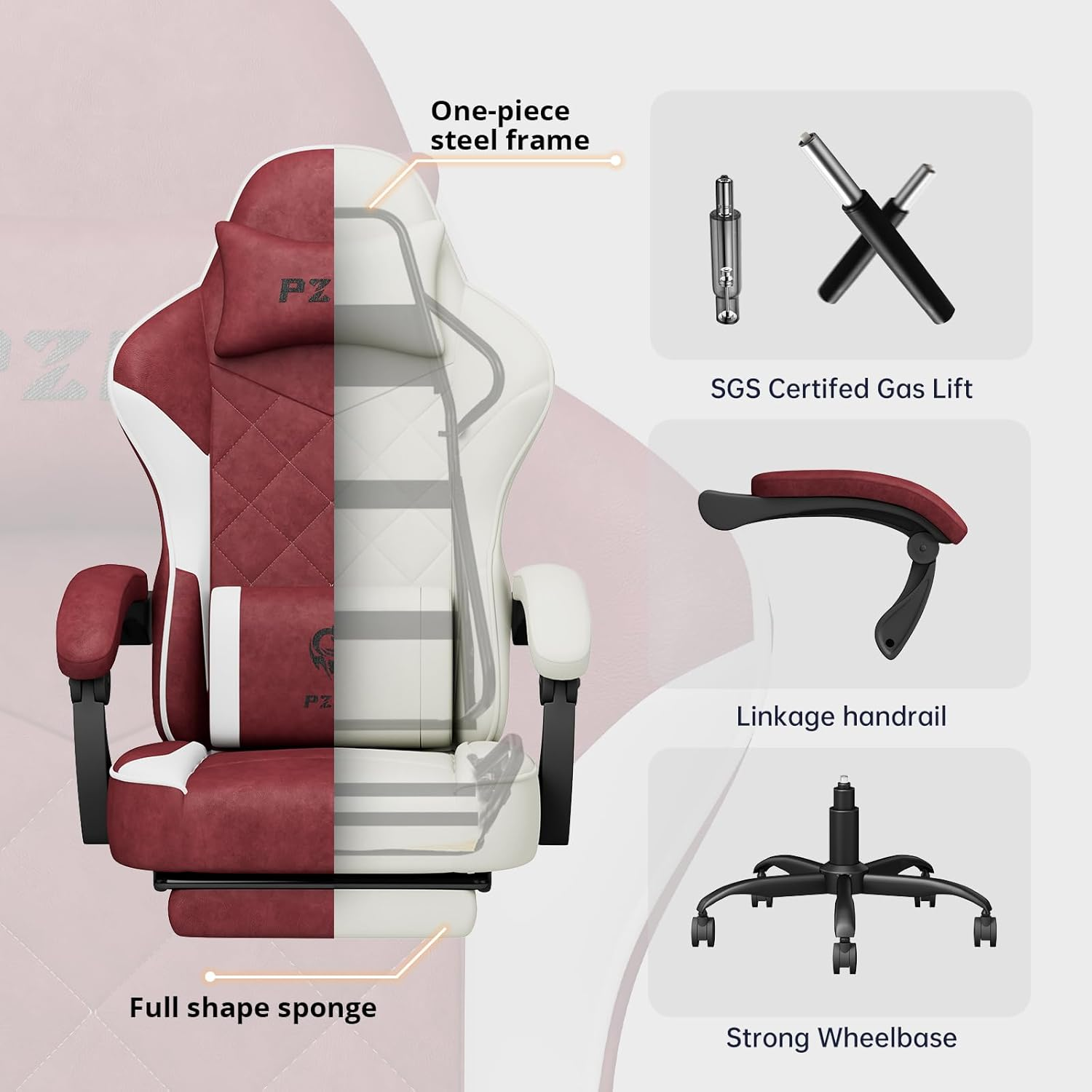 Gaming Chairs Gamer Chair, High Back Technology Fabric Gaming Chairs with Footrest & Thick Cushion Lumbar Support, Video Game Chairs for Teens Adults Kids (Red) image number 1