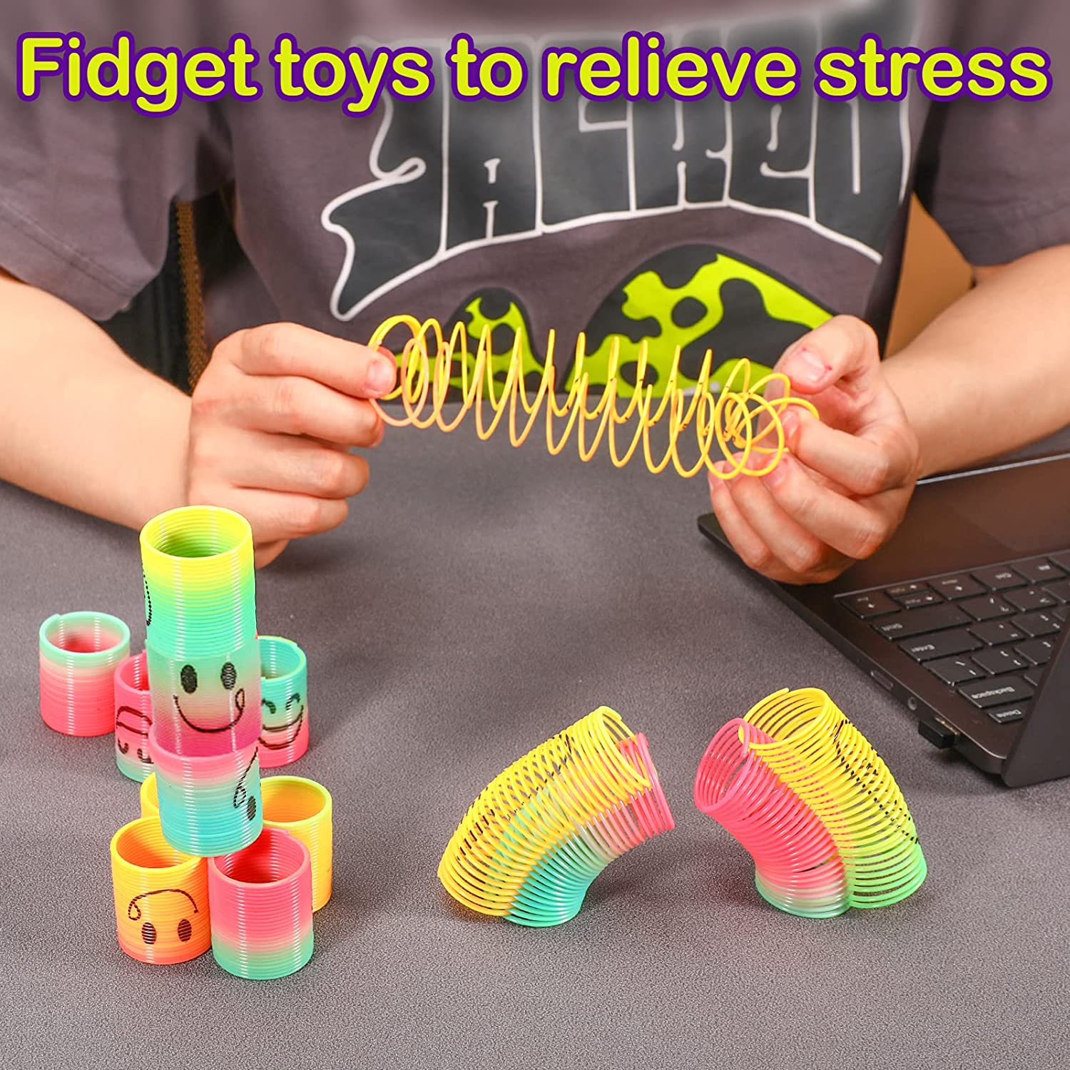 AZEN 24 Pcs Mini Slinky Toy Rainbow Spring Coil, Party Favors for Kids, Goodie Bags Stuffers for Birthday Party, Fidget Toys, Small Bulk Toys Gifts for Kids Prizes