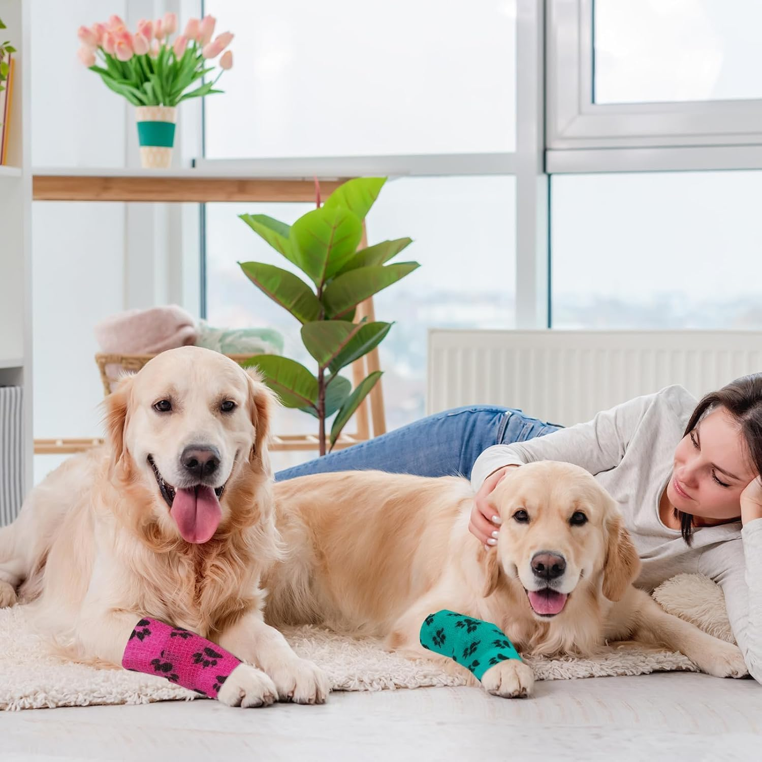 Self-Adhesive Bandage Dog Vet Wrap, 6 Roll Pet Vet Wrap Cohesive Bandages,Dogs Elastic Bandage Wrap Tape for Wrist Ankle Sprains, 5Cm X 4.5M image number 3