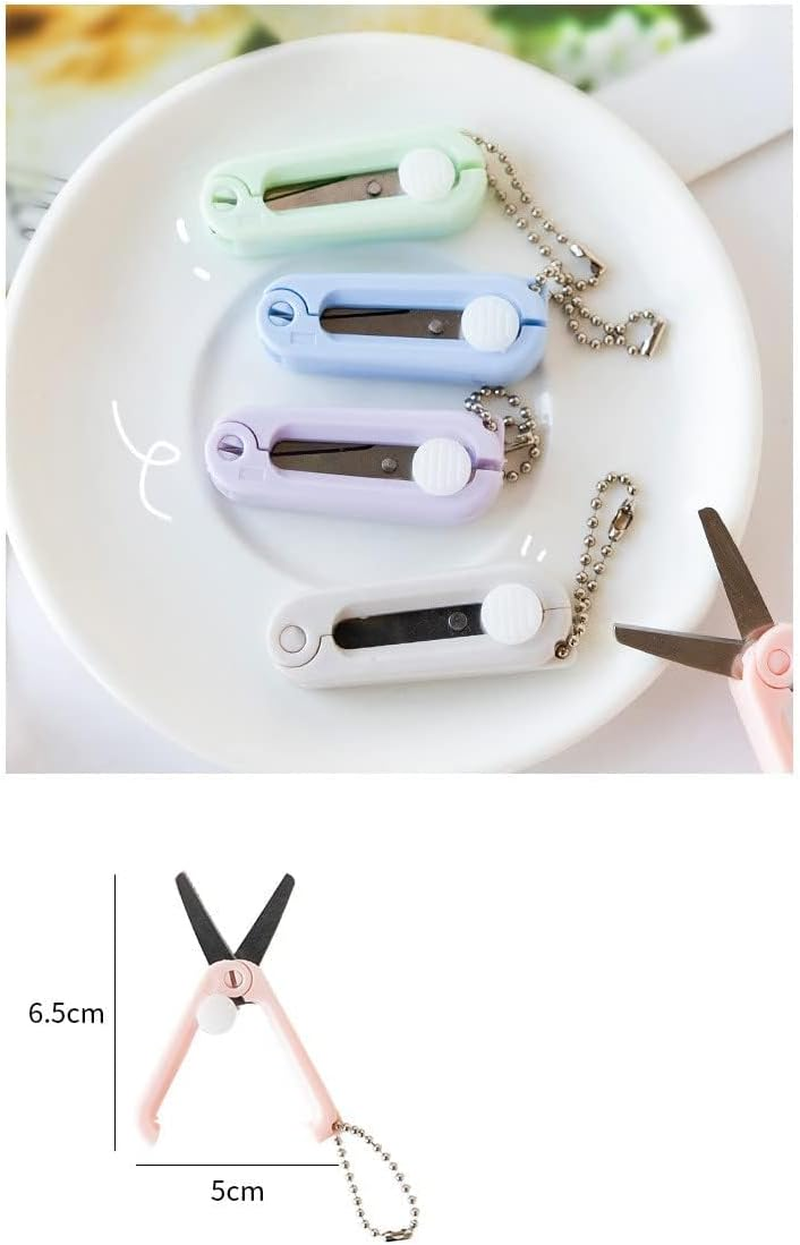 5 Pack Morandi Mini Folding Scissors with Key Chain, Retractable, round Edge, Stainless Steel, Pastel Color, Ambidextrous, Ideal for DIY, Crafting, Travel image number 1