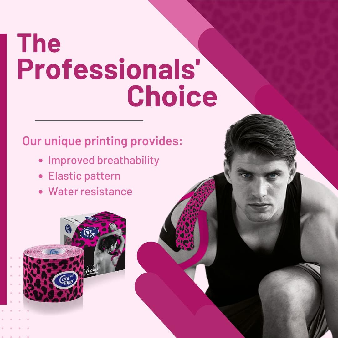 Curetape 3 Rolls Waterproof Kinesiology Tape | Super-Saver | Medical Kinesiology Tape for Extreme Sport Conditions | Increase Mobility & Performance | Reduce Joint Pain | Recover Faster (Panther Power) - Blue Pink Beige image number 5