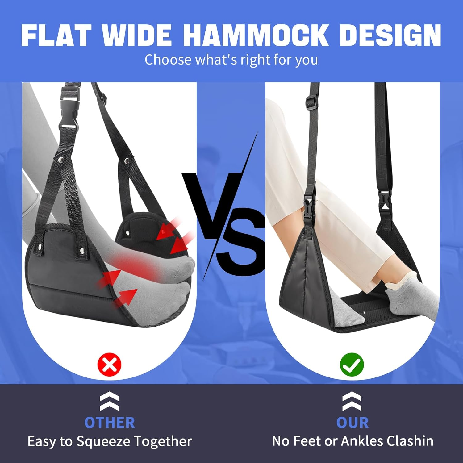 New Upgrade Footrest - Perfect Foot Hammock for Airplane Travel or Office, No Feet Clashing (Black) image number 2