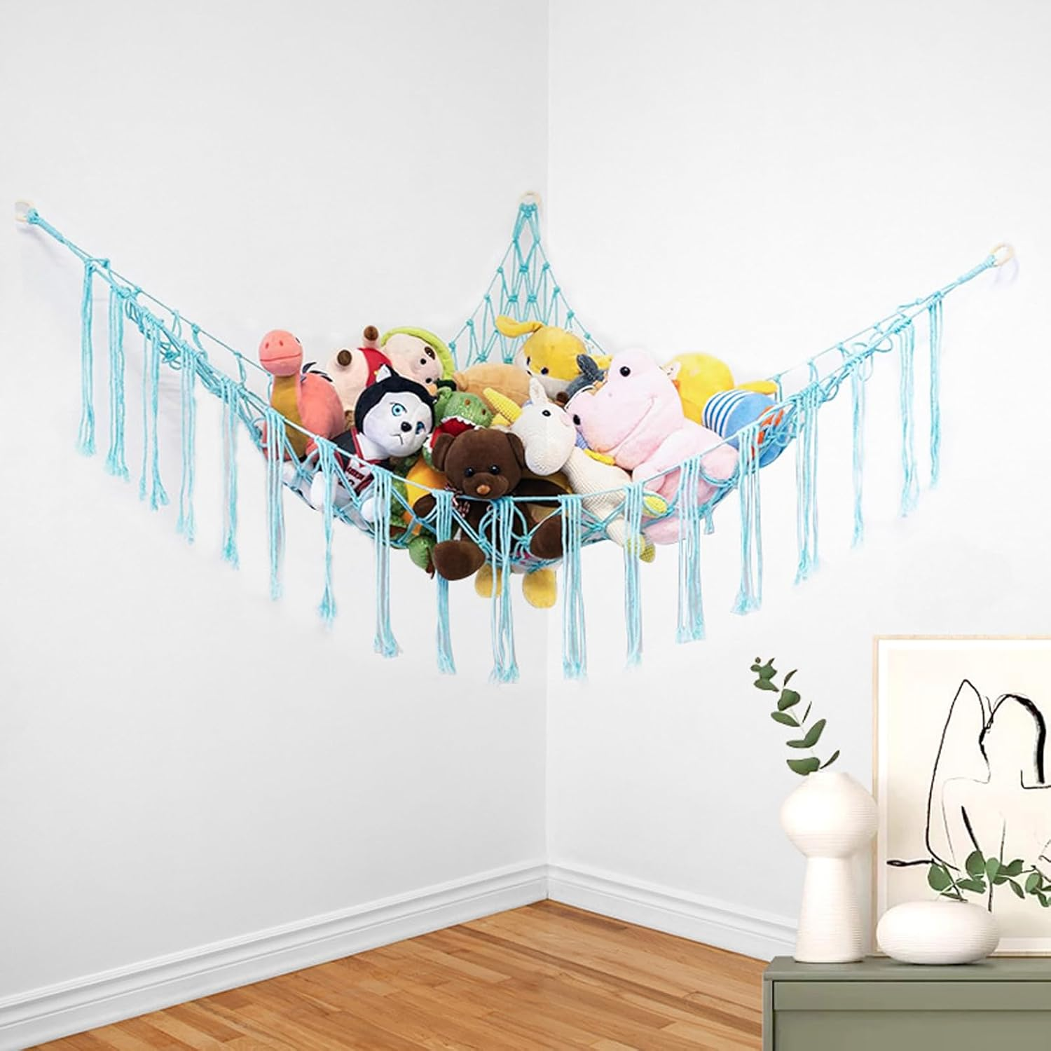 Stuffed Animal Storage Hammock Net Corner Large Toy Hammock Net for Stuffed Room Decor for Nursery Storage Organization Hammock Corner Hanging Toy Storage Net for Home Playroom Bedroom Nursery