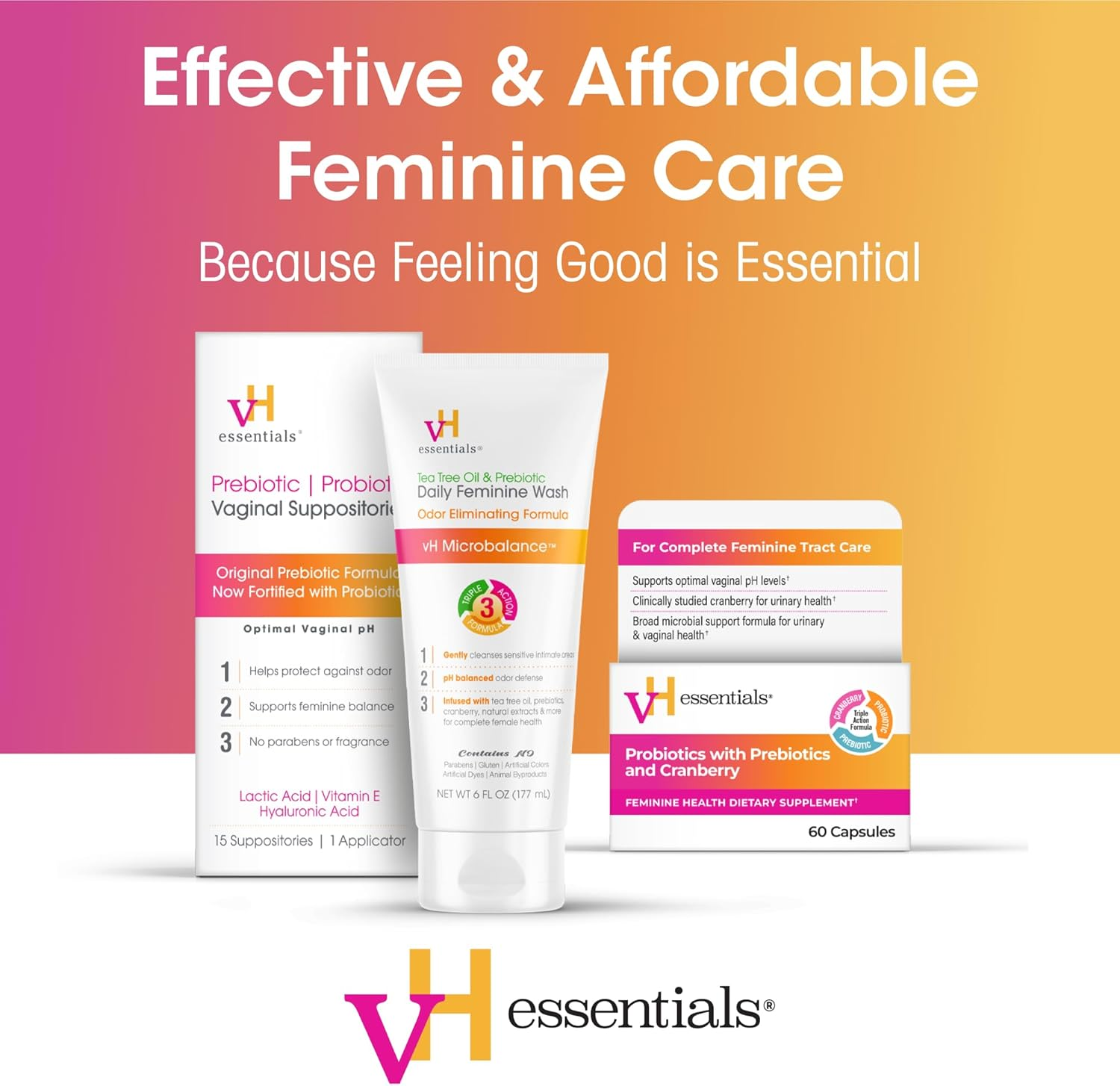 Vh Essentials Prebiotic PH Balanced Vaginal Suppositories - 15Count Box