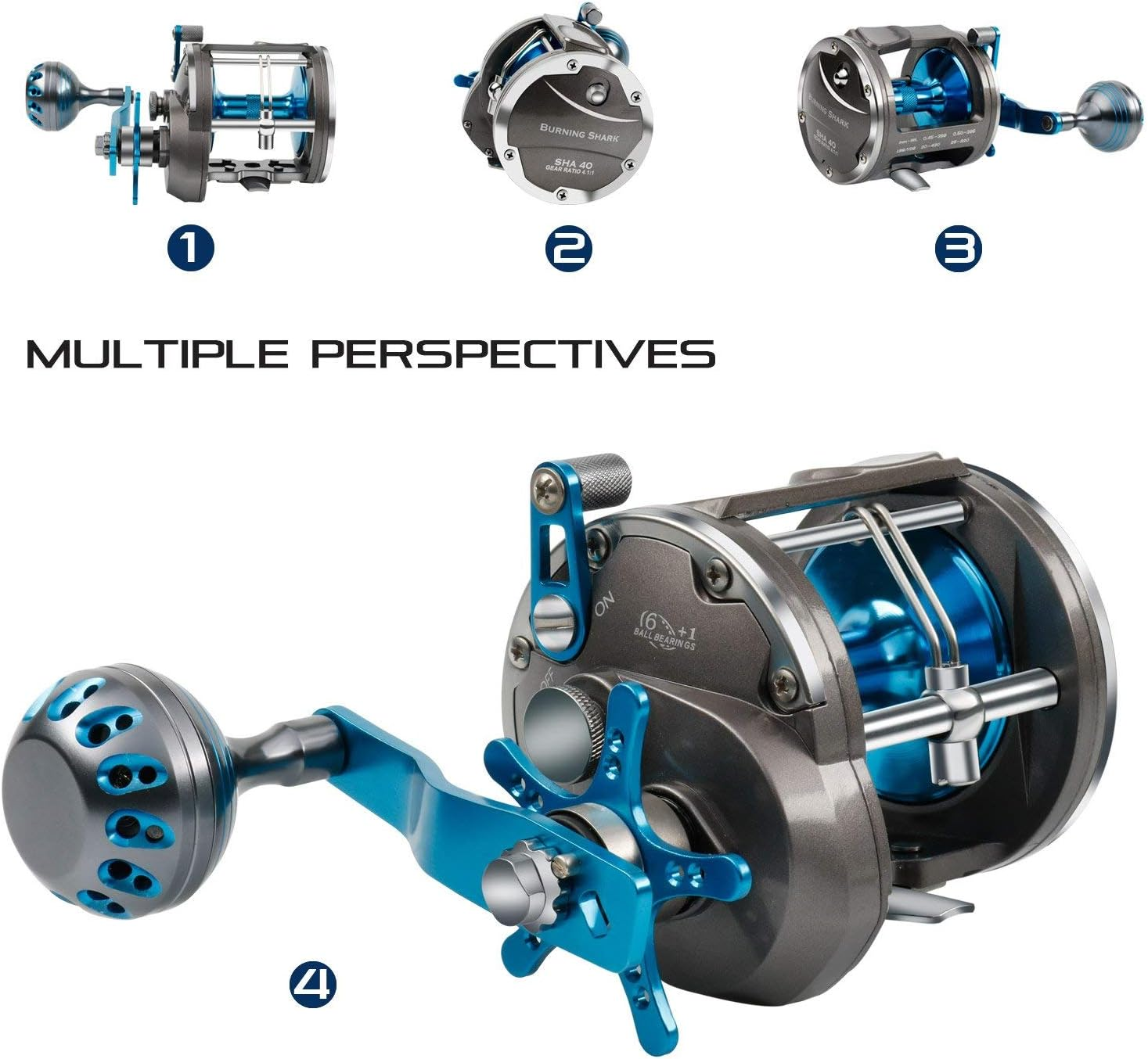 Trolling Reel Saltwater Level Wind Reels, Drag Reels Boat Fishing Ocean Fishing for Sea Bass Grouper Salmon - Aat40L-Left Handed image number 5