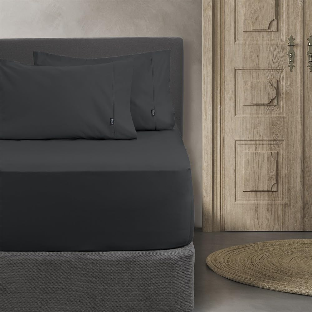 Ardor 1000 Thread Count Fitted Combo Sheet with Pillowcase Set, Slate, Single image number 5