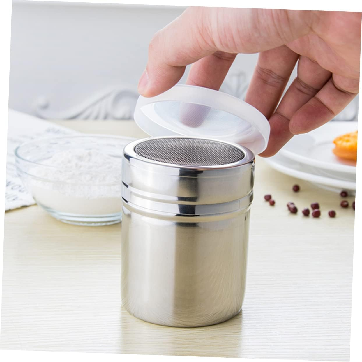 Seasoning Shaker Pepper Powder Dispenser 2.76X1.97X1.97 Inch Kitchen Cooking Sprinkler for Sugar Cocoa Flour with Moisture Blocking Cover image number 2