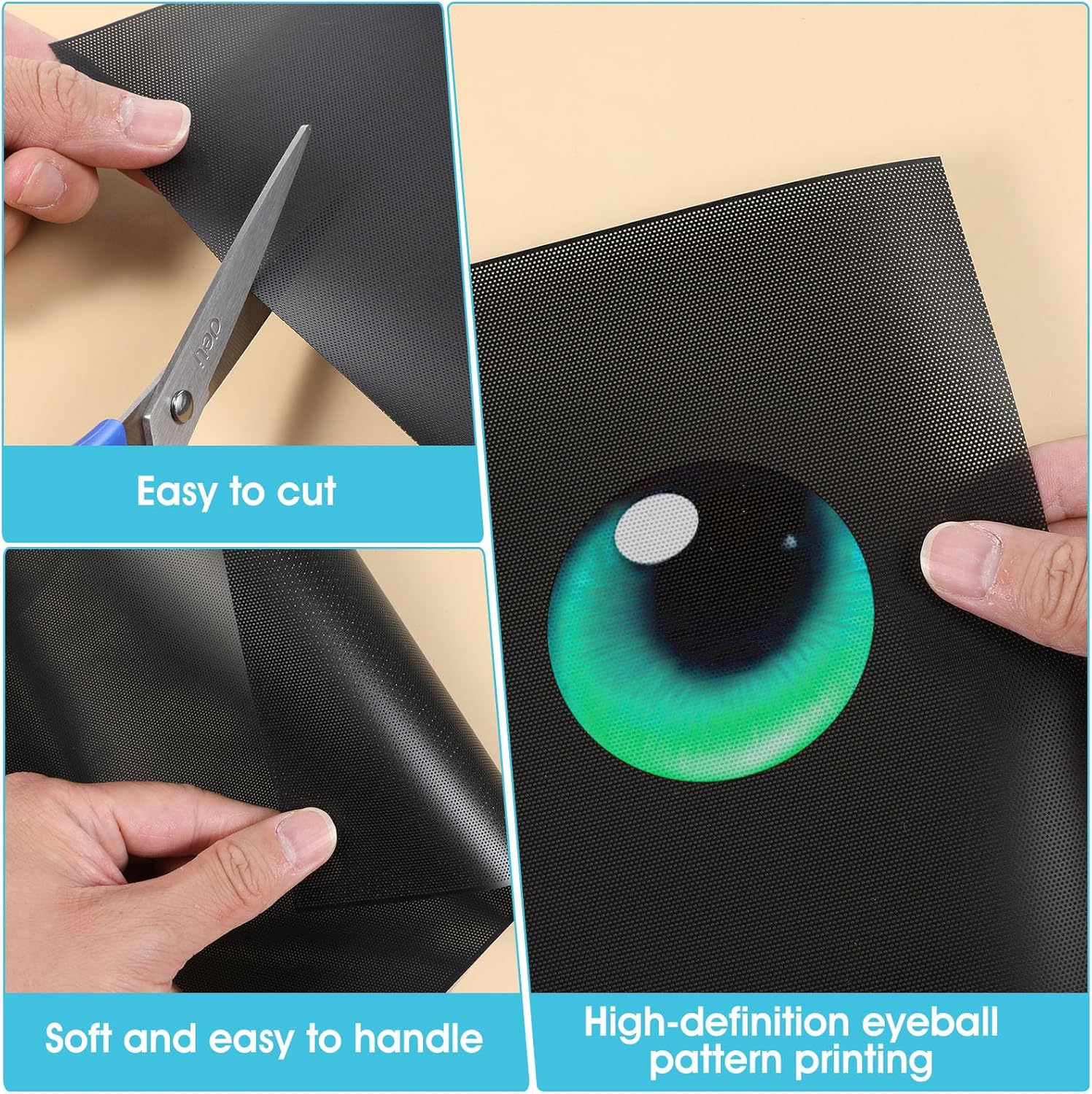 12 Pcs Eye Mesh Waterproof PVC Fursuit Eye Mesh for Cosplay and Therian Masks, 30 X 20 Cm Plastic Canvas for Cat Mask and Fursuit Crafting (Black) image number 6