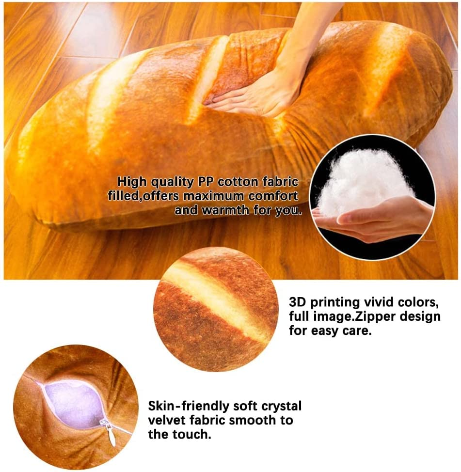LZYMSZ 3D Simulation Bread Pillow, Plush Stuffed Food Lumbar Back Cushion,Soft 3D Butter Bread Cushion Throw Pillow for Sofa /Home Bedroom/ Office/ Dormitory in Valentine'S Day, Christmas, Birthday (23.6'') image number 2