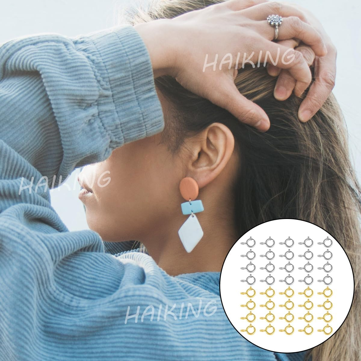 Spring Ring Clasp, 40 Pcs Open Ring Jewelry Spring Clasps for Jewelry Making (9 * 6MM) image number 4