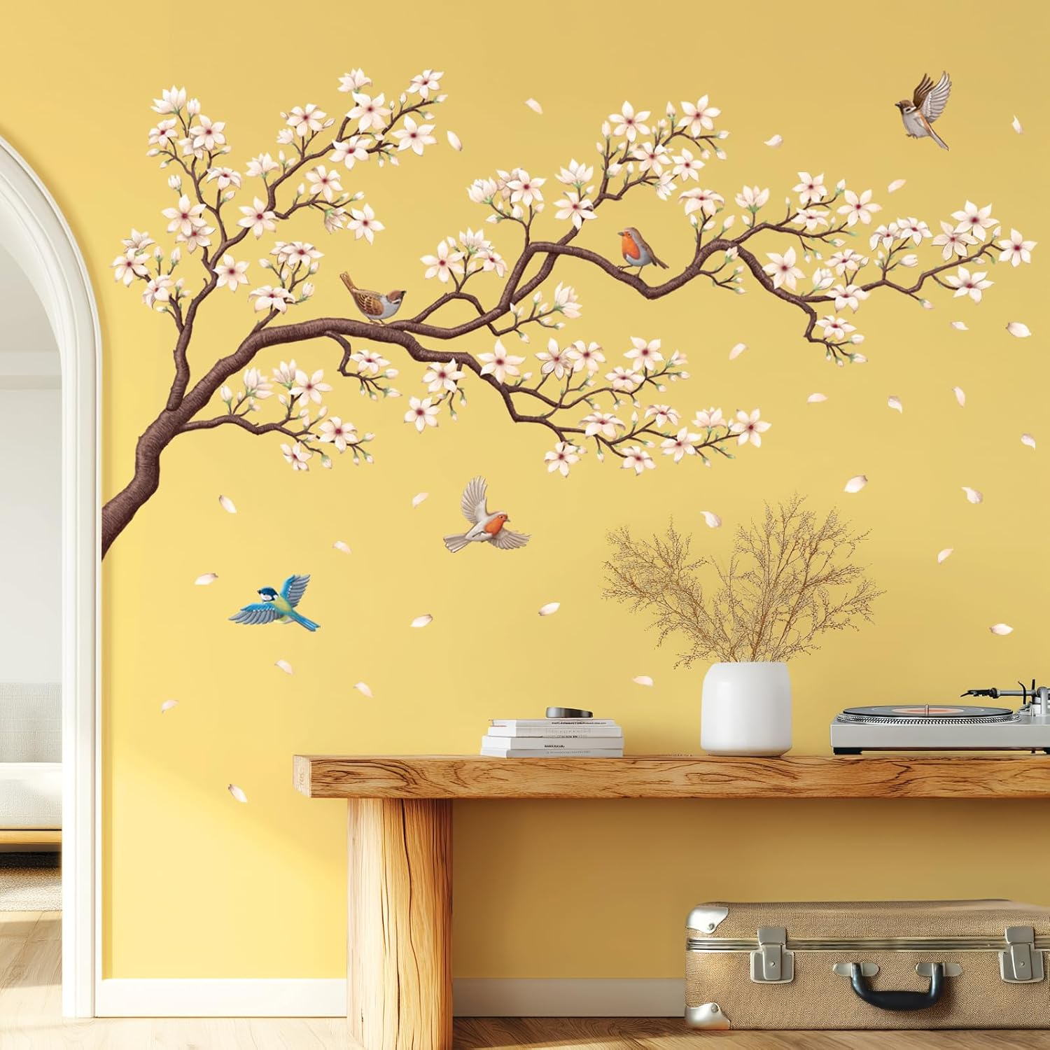 DECOWALL SG2-2424 White Cherry Blossom Branch Wall Stickers Removable Decals Nursery Bedroom Living Room Art Home DIY Decor Floral Birds Murals Colorful Oriental Decoration image number 4