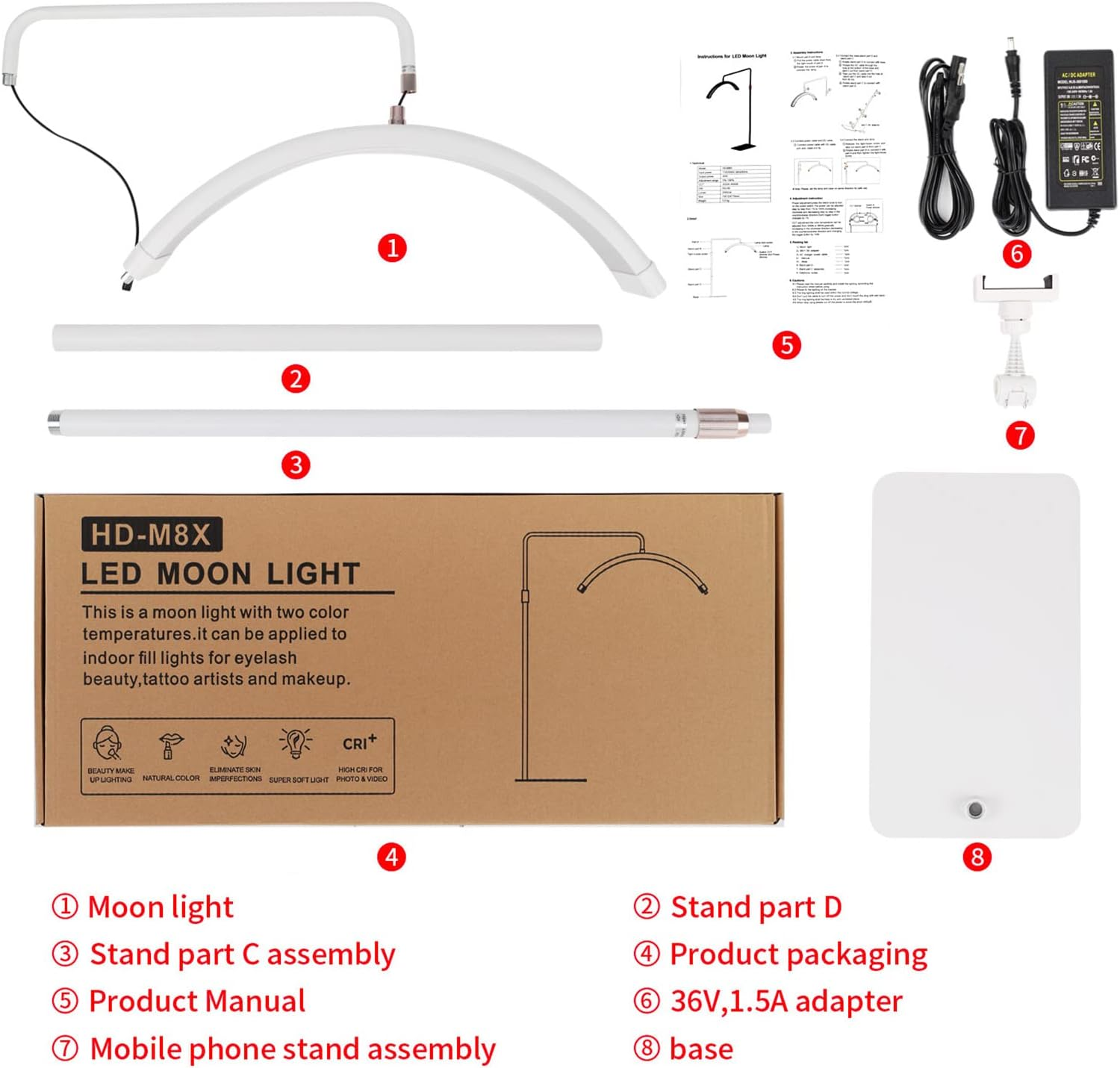 Lash Light Half Ring Light with Phone Holder - LED Floor Lighting for Eyelash Extensions, Beauty, Skincare, Eyelash, Eyebrows image number 6