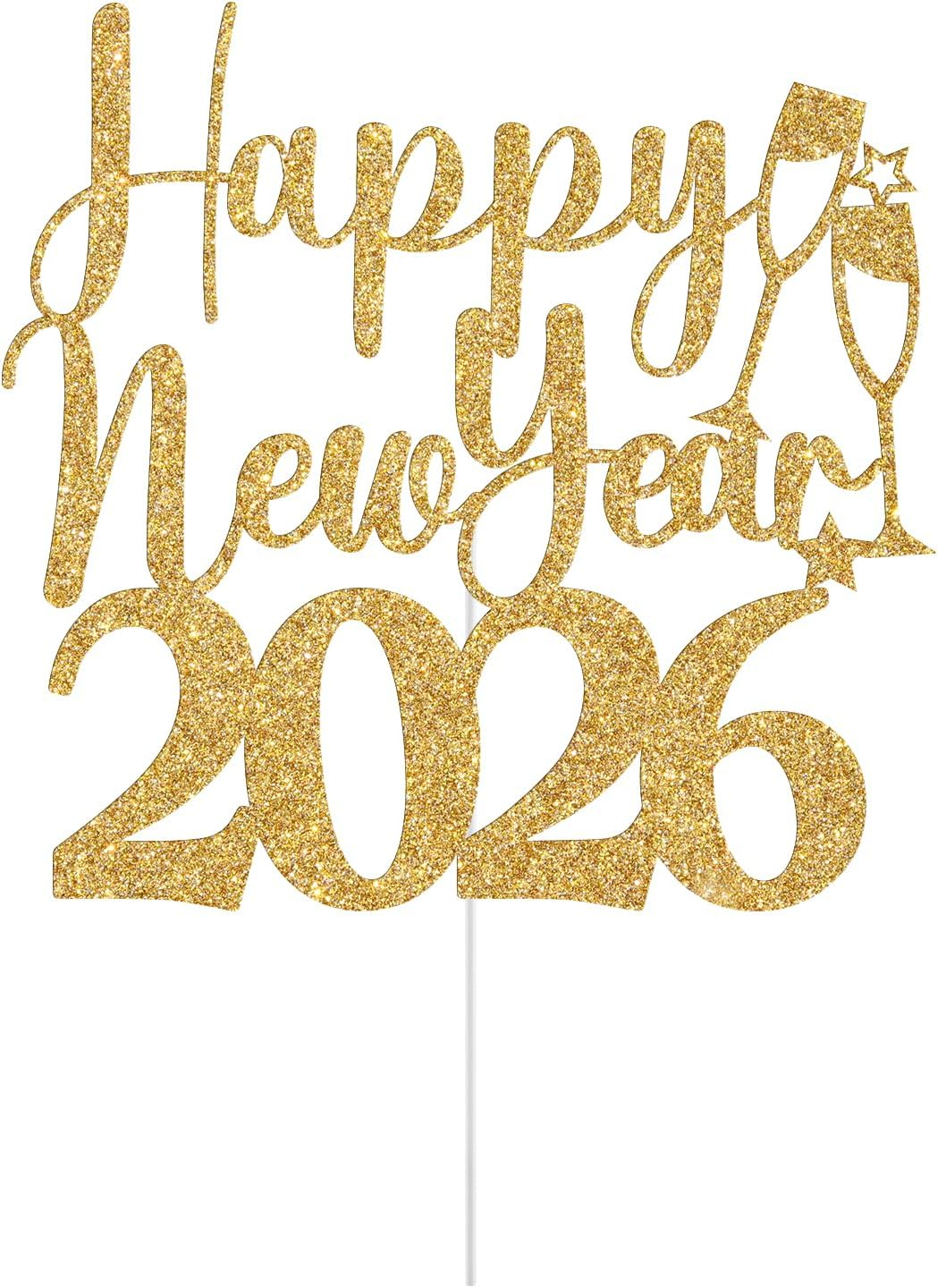 Happy New Year 2025 Cake Topper, Happy New Year Cake Decorations, Welcome 2025, Hello 2025, Christmas Holiday New Years Eve Party Decorations, Gold Glitter