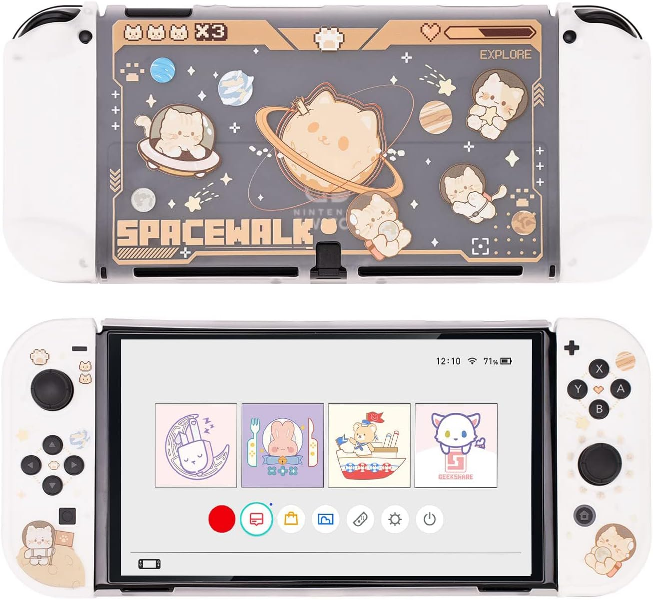 Geekshare Protective Case Slim Cover Case Compatible with Switch OLED and Game Console - Shock-Absorption and Anti-Scratch - Space Cat image number 1