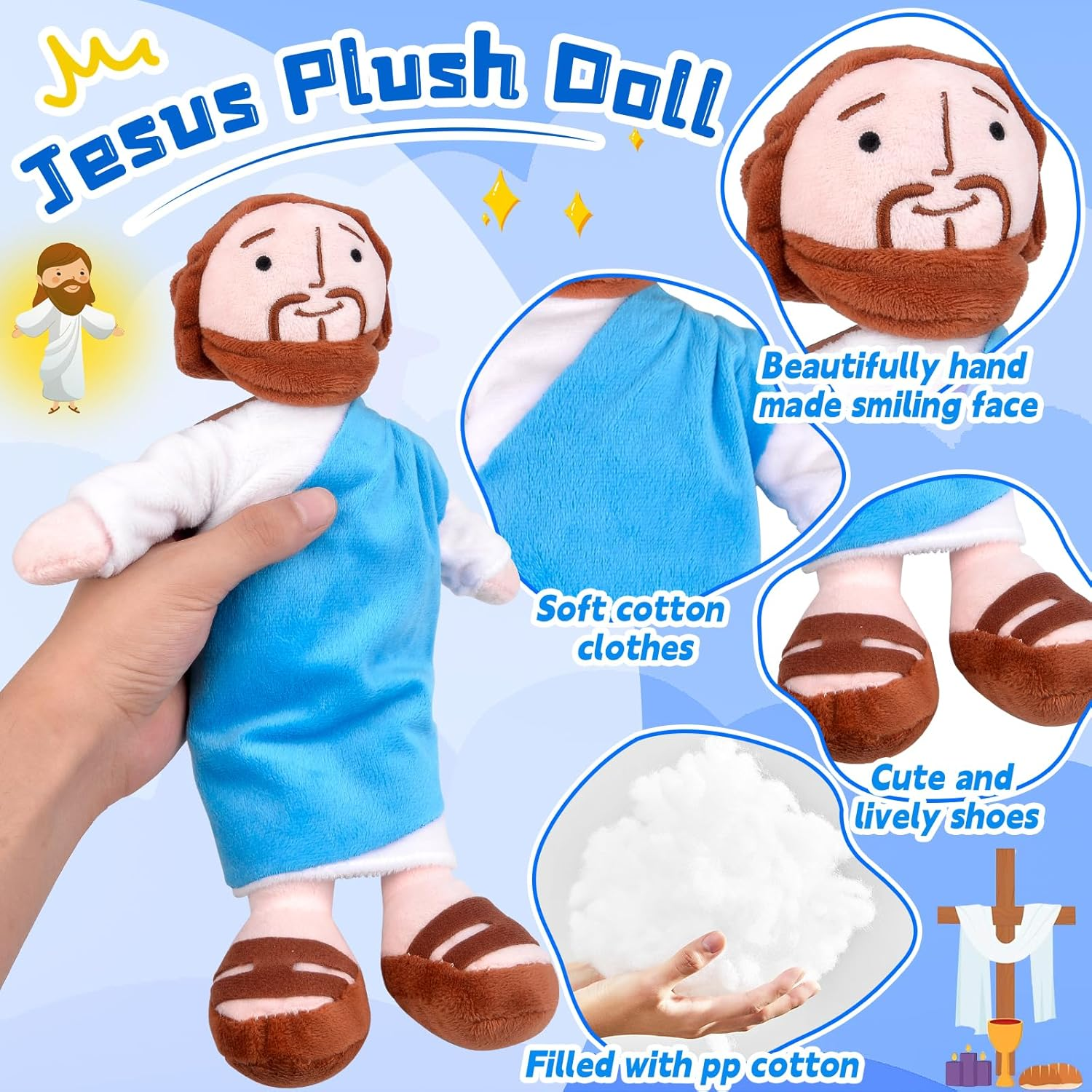 Jesus Plush, 32 Cm Smiling Jesus Christ Cuddly Toy, Religious Plush Toy image number 6