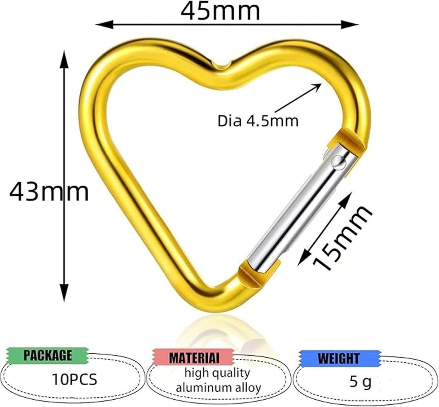 10 PCS Heart Shaped Keychain Carabiner Clips, Aluminum Heart Carabiner Spring Snap Hook Key Clip Connect Hooks for Keyring Belt Loop Water Bottle Backpack Hiking Camping image number 6