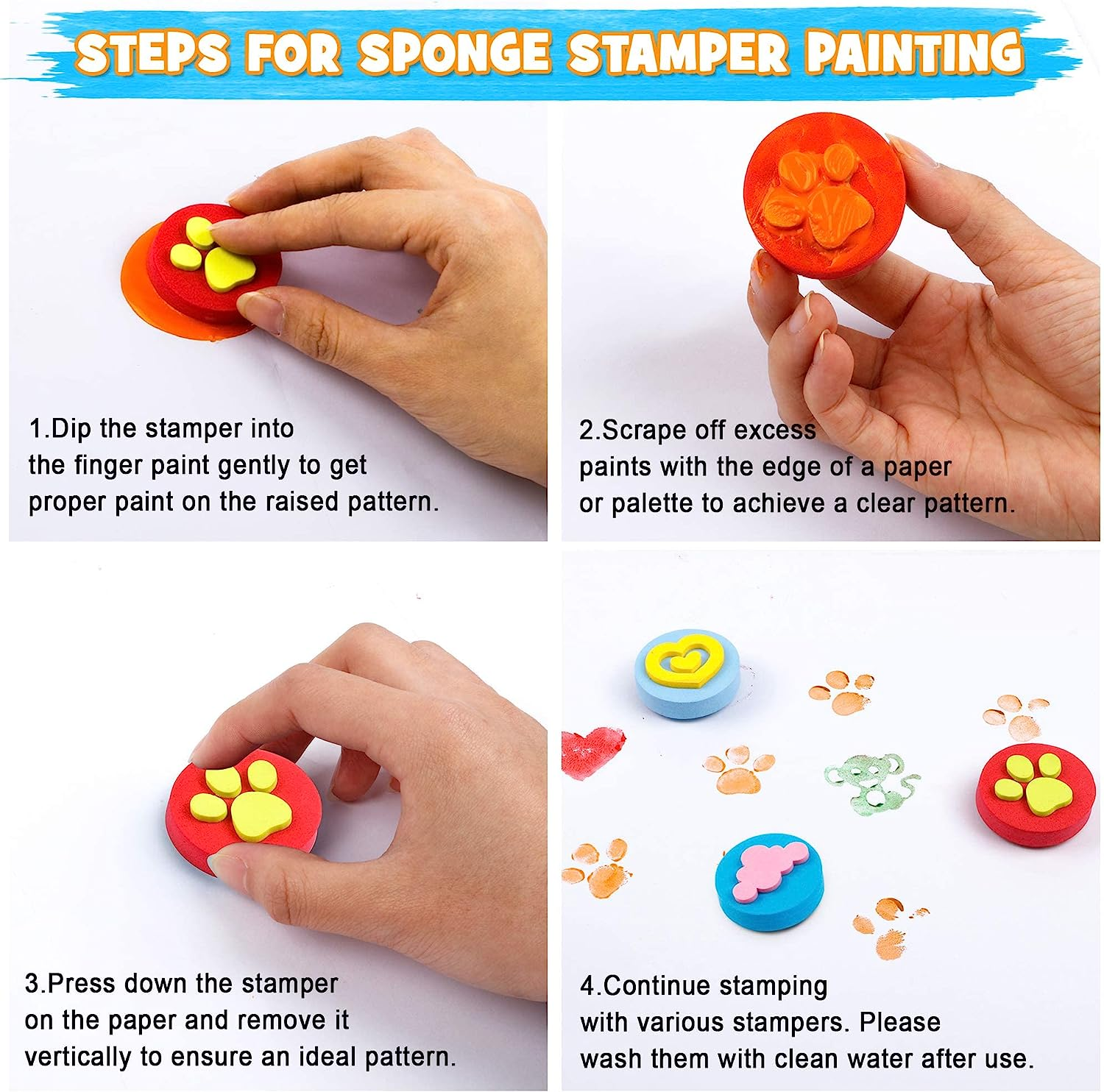 Shuttle Art Washable Finger Paint Set, 14 Colours Kids Paint Set with Brushes, Finger Paint Pad, Sponge, Palette, Smock, Nontoxic for Toddlers Home Activity Early Education image number 4