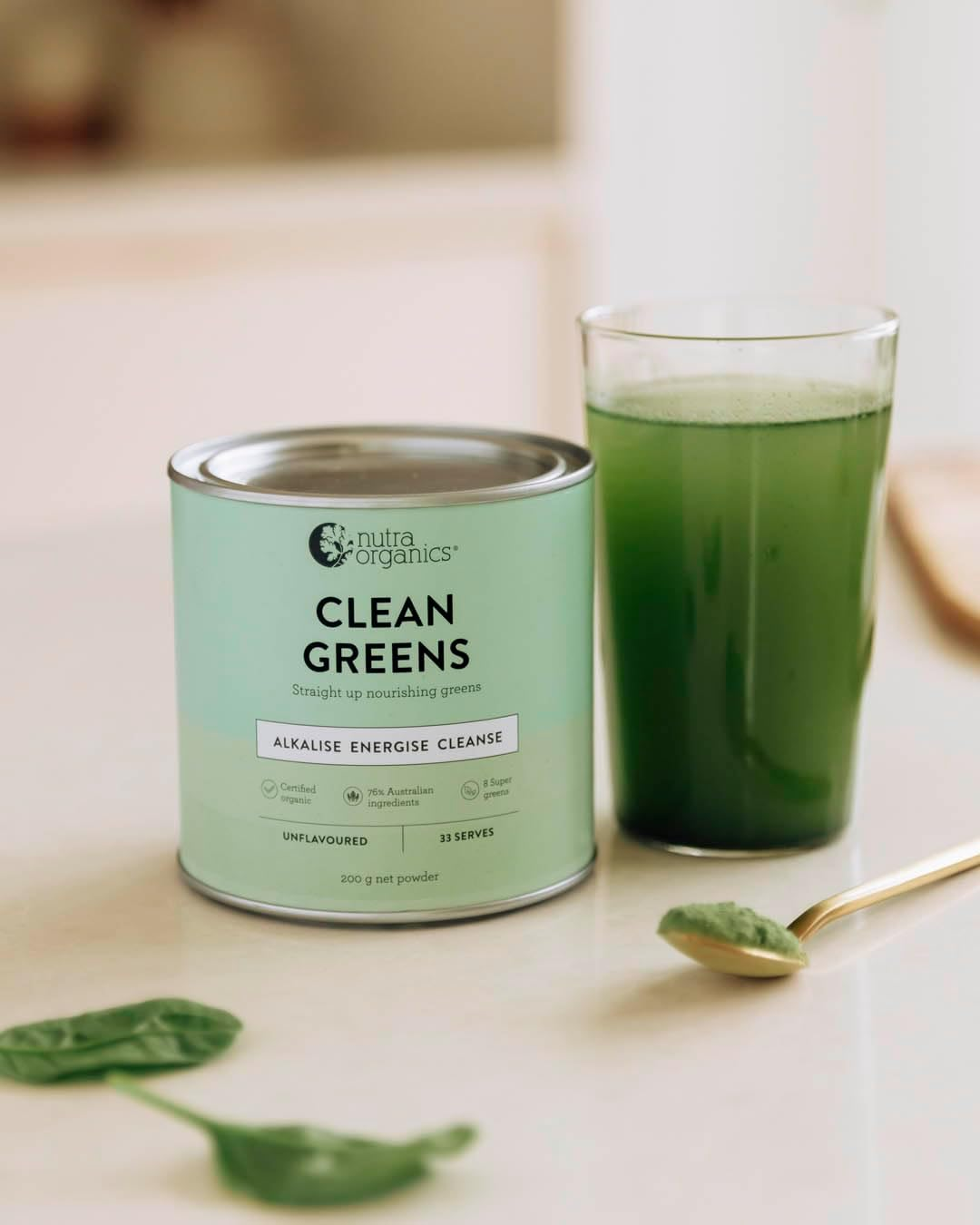 Nutra Organics Clean Greens Straight up Greens 200G | Superfood Blend Marine Minerals | Alkaline Balance Immune Support (33 Serves) image number 2