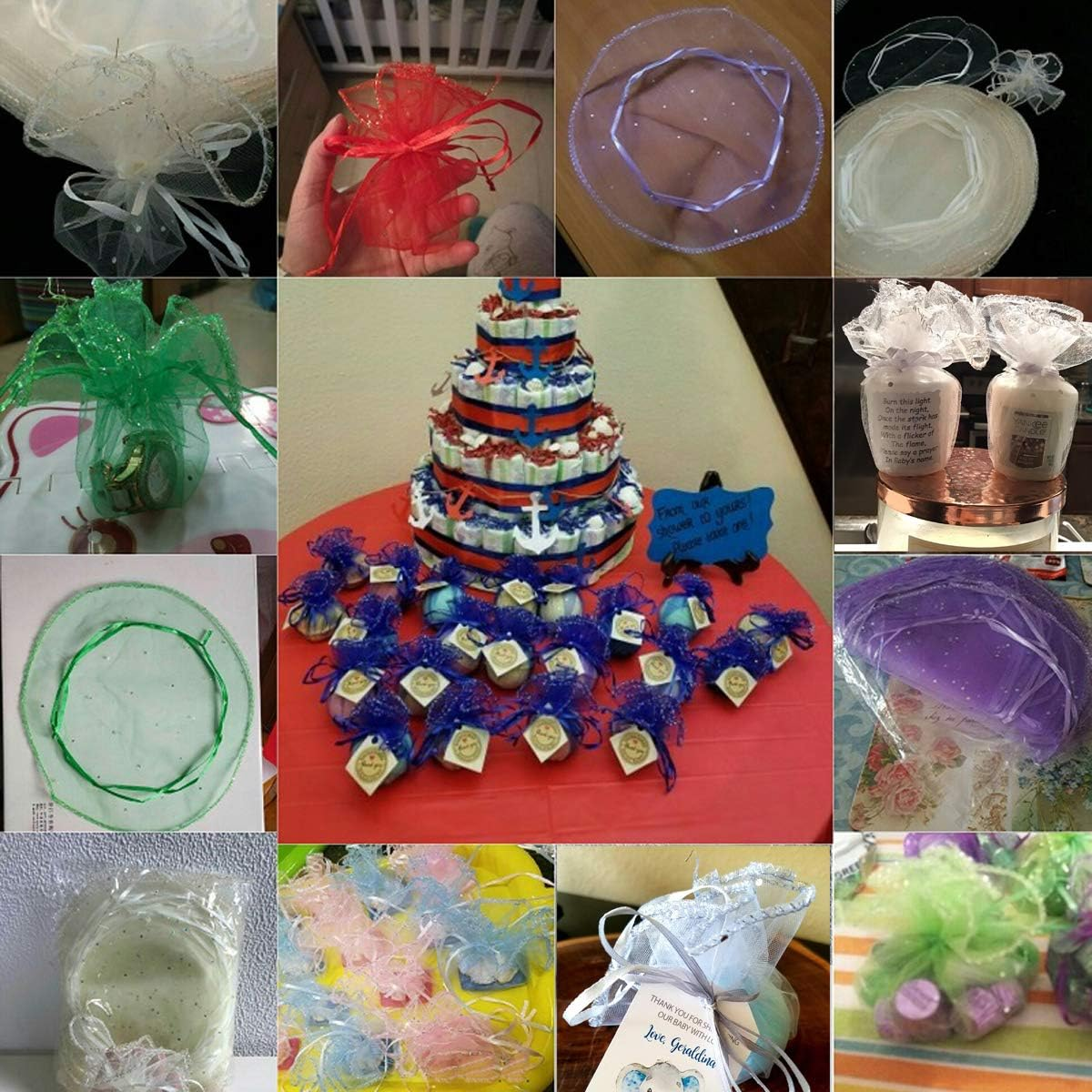 100Pcs 9.8 Inch round Drawstring Organza Bags Mixed Color, Jewelry Gift Candy Pouches Christmas Wedding Party Favour Packaging Bags image number 4