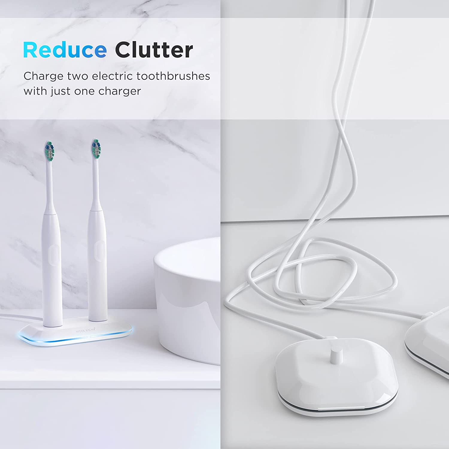 GALVANOX 2-In-1 Dual Toothbrush Charger Compatible with Oral B Electric Toothbrushes, Replacement for 3757 - Works Braun Oralb Pro Advantage Smart Genius Vitality Io & Kids Models, White (TBCH220) image number 2