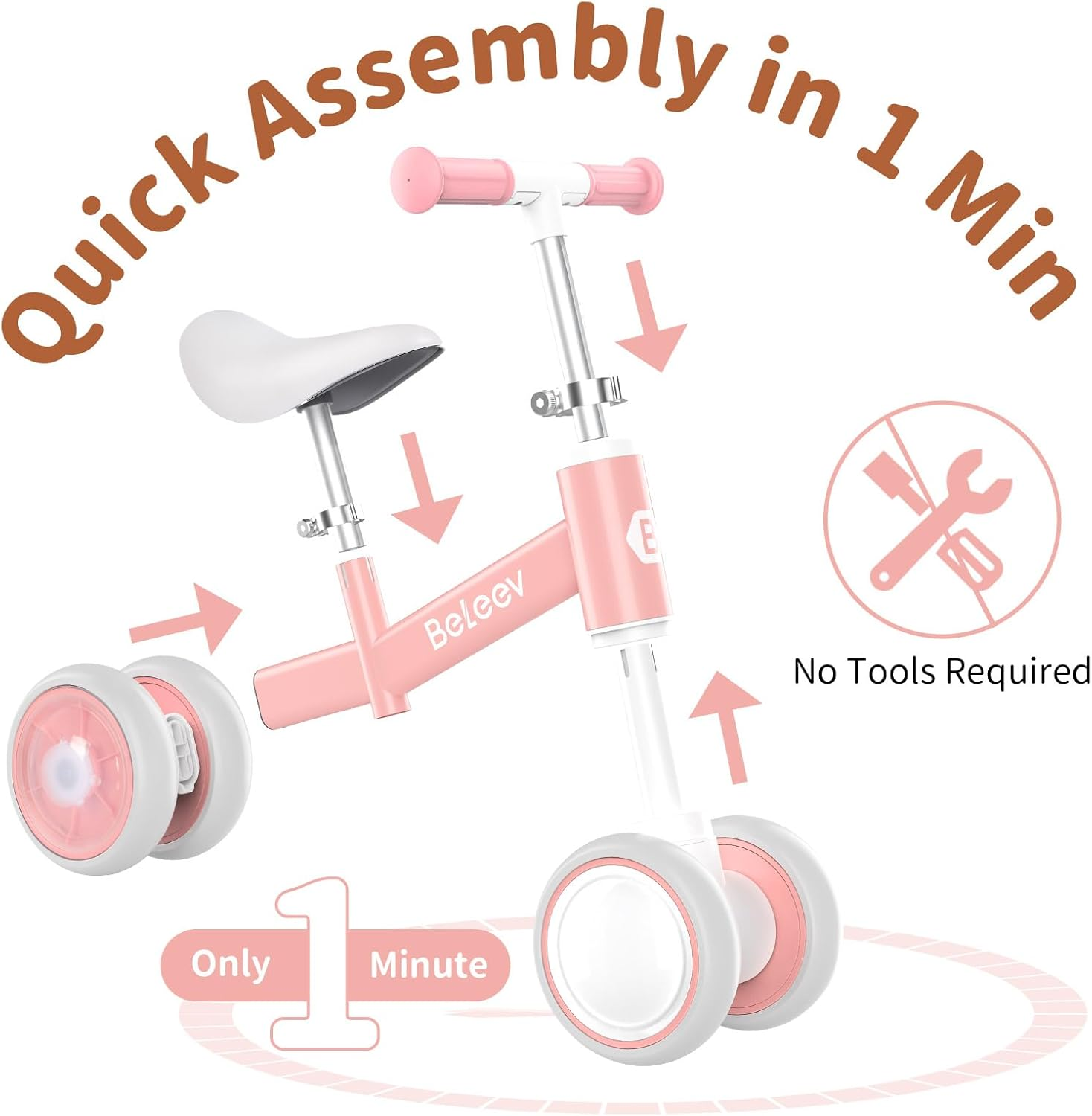 BELEEV B3 Colorful Lighting Balance Bike for 1-3 Year Old Boy Girl, Light-Up Wheels, Adjustable Seat & Handlebar, 135&deg; Safe Limited Steer, Soft Seat, Toddler Baby Bike First Birthday Gift 10-36 Month image number 2