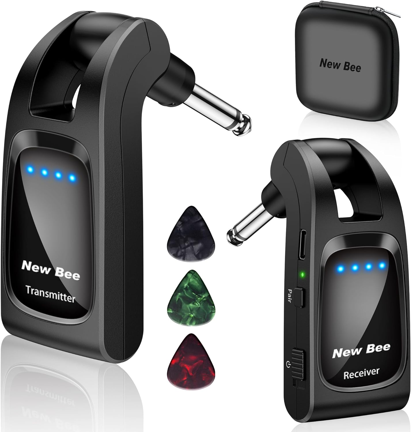 New Bee Wireless Guitar System 2.4Ghz with 6 Channels Rechargeable Audio Transmitter Receiver for Bass Electric Instruments image number 4