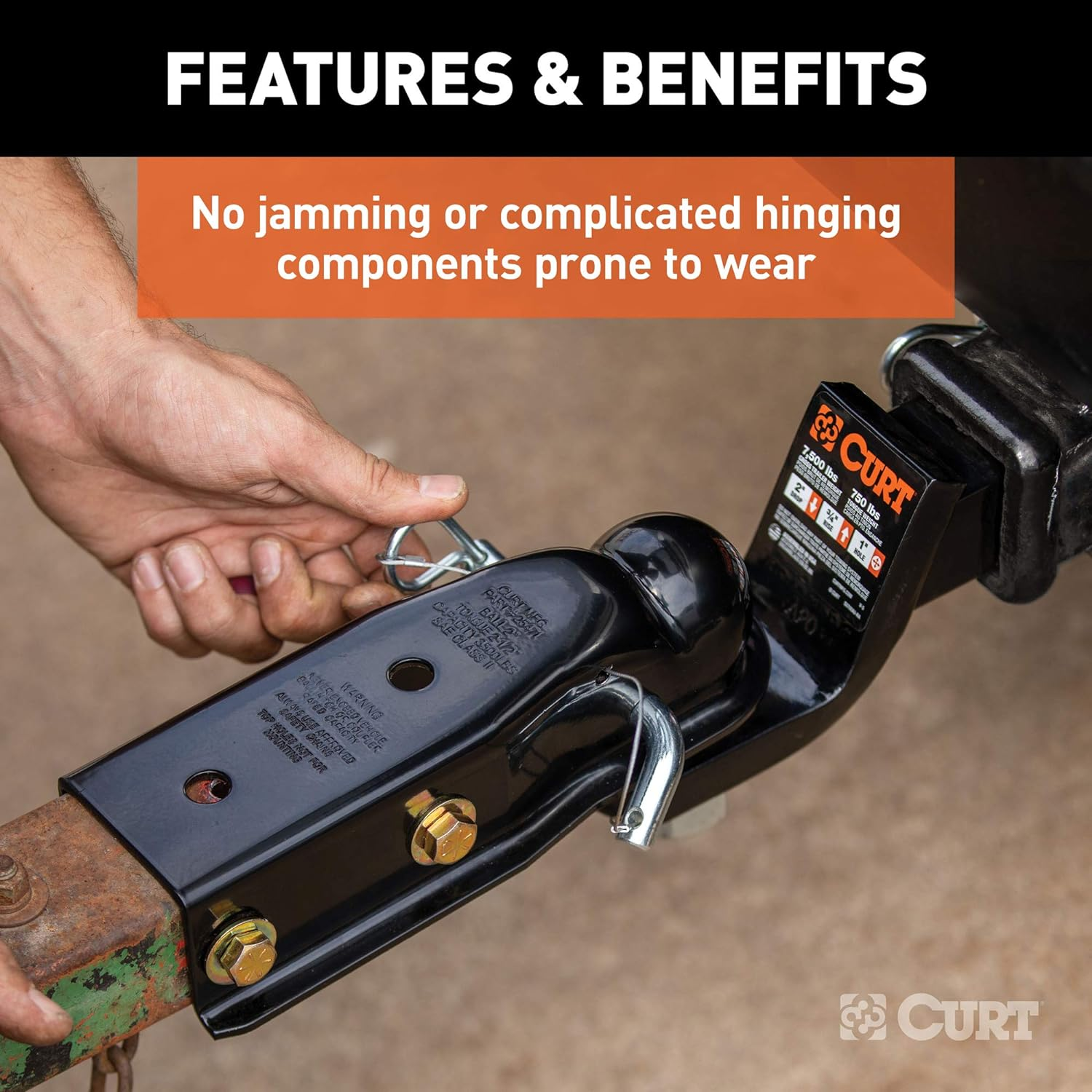 CURT 25471 Quickpin No-Latch Trailer Coupler for 2-Inch Hitch Ball, 2-1/2-In Channel, 3,500 Lbs image number 4