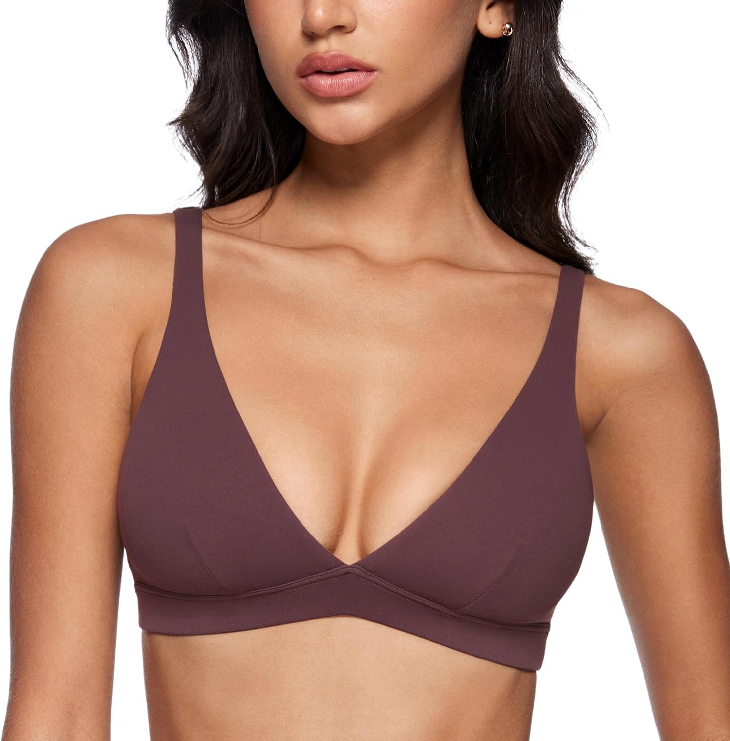 Womens Deep V-Neck Sports Bra Padded Low Impact Fitness Yoga Bra U Back Wireless Workout Bra Contour Crop Top image number 0