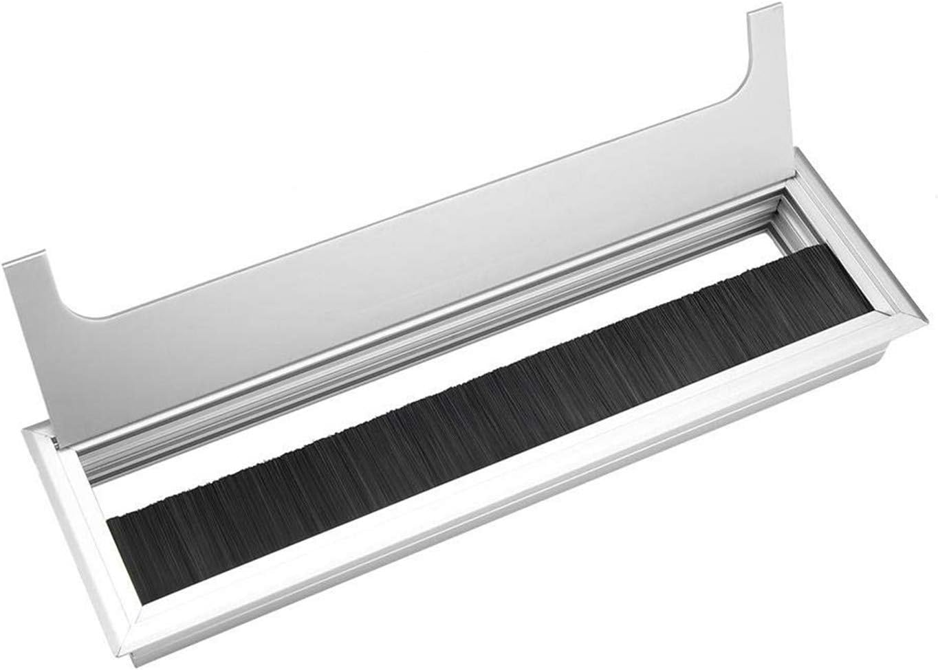 XMHF Aluminum Alloy Rectangle Wire Cable Grommet Hole Cover Cable Organizer for Office Desk Computer Desk Table 11 X 3.15 Inch (280 X 80Mm;Silver Tone) image number 1