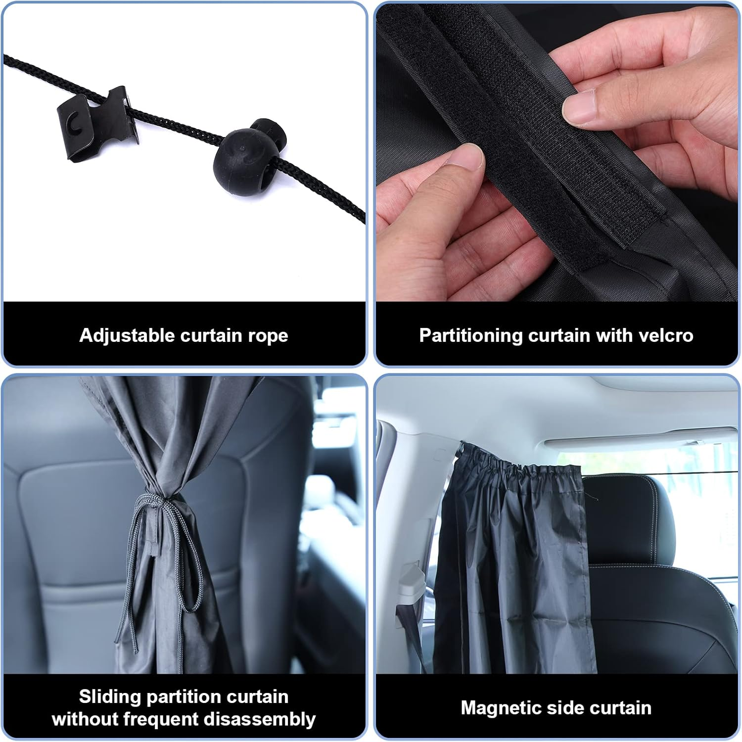 Car Divider Curtain Sun Shade, 1Pc Removable Front Rear Seat Car Curtains and 2Pcs Magnet Square Car Side Curtains Blackout Privacy Shades for Car Camping image number 4