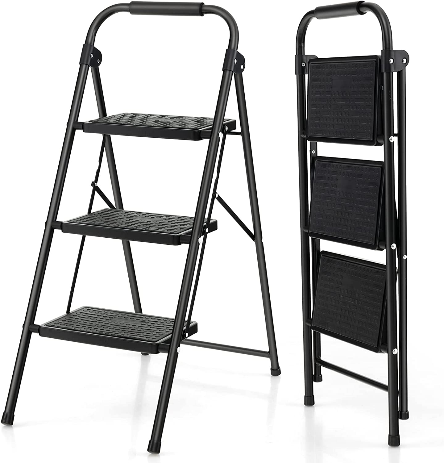 Costway 3 Step Ladder, Folding Step Stool W/Padded Handgrip & Wide Anti-Slip Pedal, Lightweight Portable Metal Tool Ladder, 265 Kg Capacity, Multi-Use Sturdy Ladder for Kitchen & Household image number 1