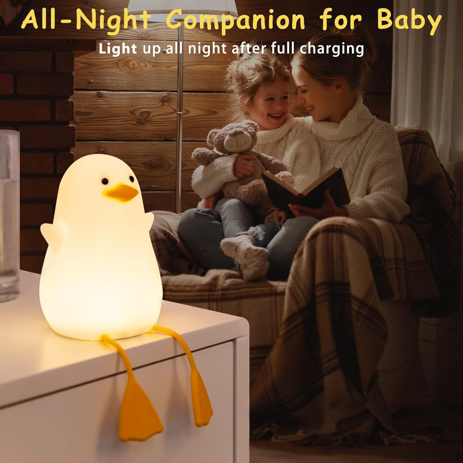 Lampeez Duck Night Light, Cute Silicone Seagull Lamp for Kids, Soft Silicone Kids Nursery Nightlight USB Rechargeable LED Touch Lamp Baby Bedroom Decor as Xmas Holiday Birthday Gifts for Boys Girls