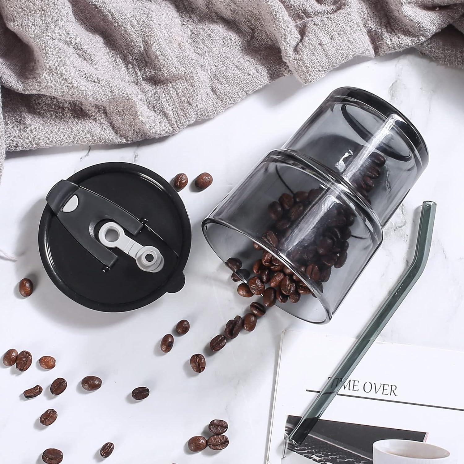 13 OZ/400ML Ice Coffee Glass Tumbler with Straw and Lid Sealed Carry On, Thick Wall Water Glass Cup Mug Tea （Gray） image number 1