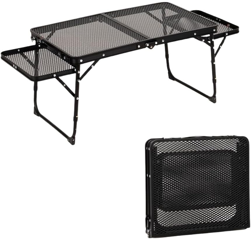 Family Camping Table with 2 Side Shelves, Folding Metal Grill Table, 2 Adjustable Heights, Picnic Table/Outdoor Table with Wing Panels Side Shelf for Outside, Camping, Picnic, Beach and BBQ image number 1
