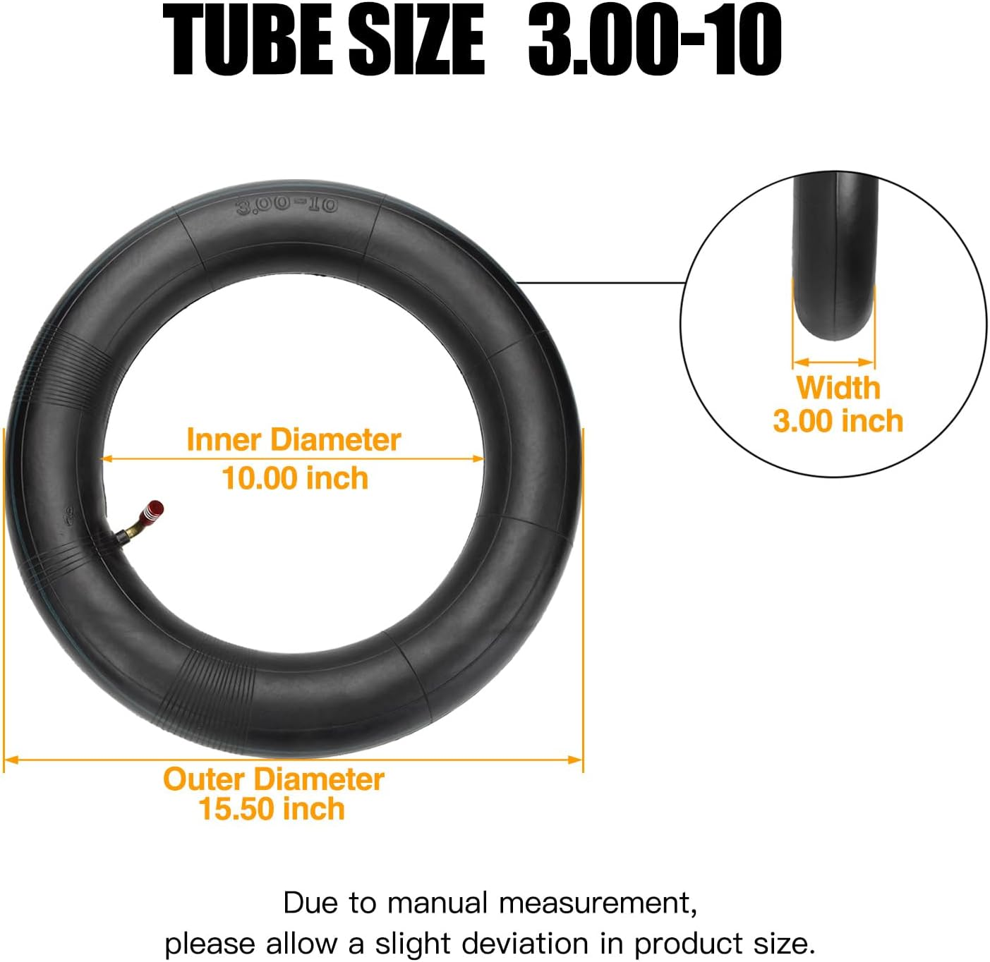 FVRITO 2.75/3.00-10 3.00X10 2.50X10 80/100-10 Inner Tube for XR50 XR70 CRF50 CT70 EZ90 Cub Razor RSF650 KLX110 DRZ110 50Cc 70Cc 90Cc 110Cc 125Cc Dirt Pit Bike Scooter Moped image number 3